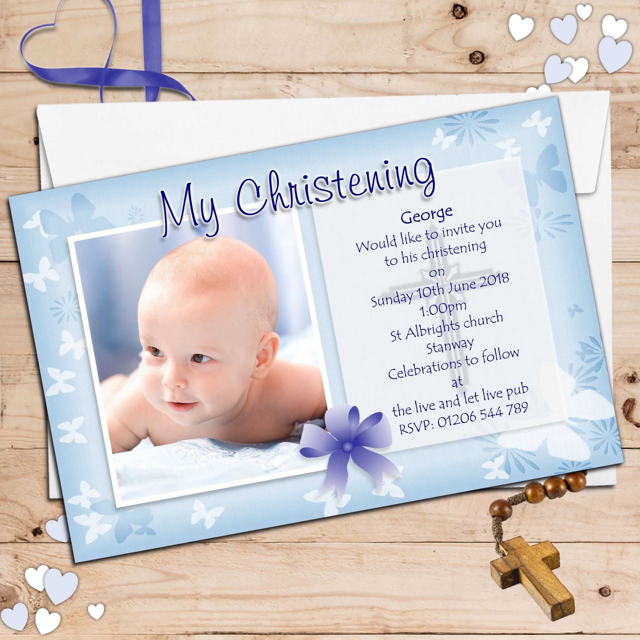 10 Personalised Boys Butterfly Christening Baptism Invitations Photo  Invites N55 With Regard To Baptism Invitation Card Template