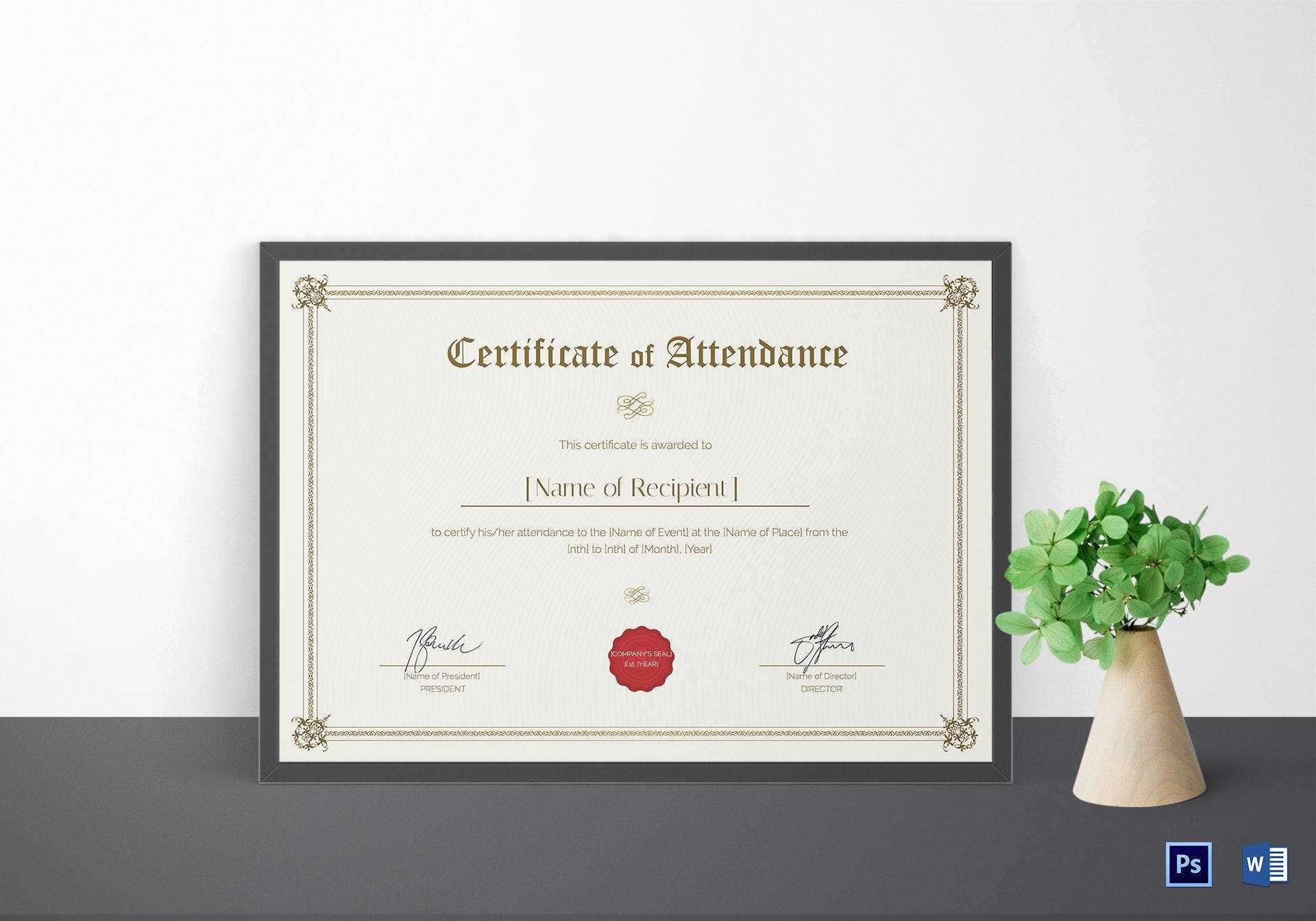 18+ Attendance Certificate Templates – Word, Psd, Docs With Regard To Certificate Of Attendance Conference Template