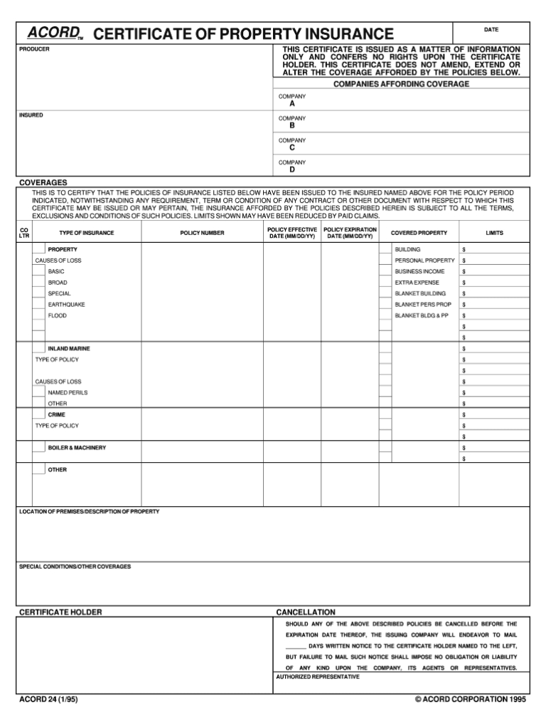 1995 Form Acord 24 Fill Online, Printable, Fillable, Blank for Acord ...