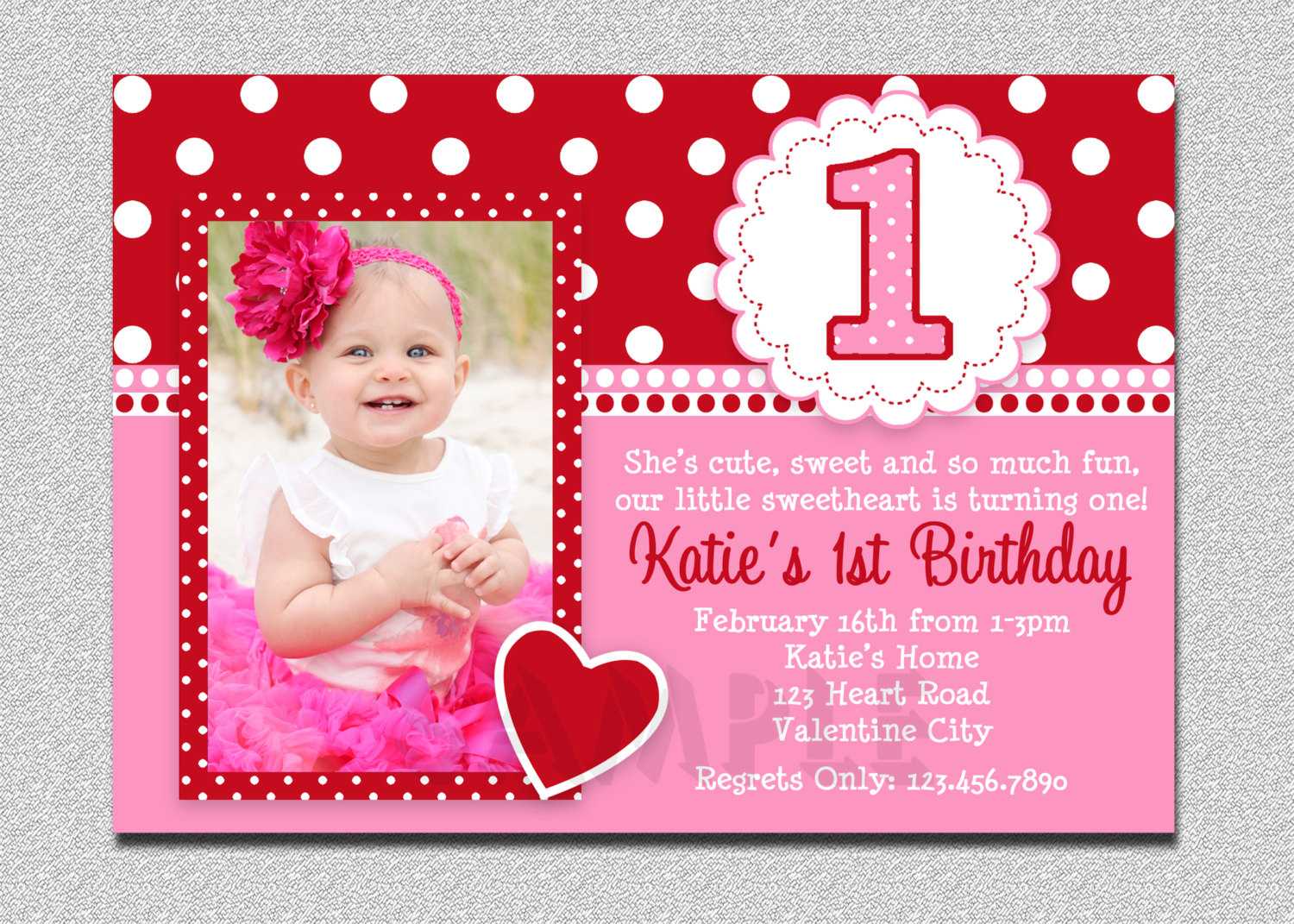 1St Birthday Invitations Girl Free Template : Valentines Throughout First Birthday Invitation Card Template