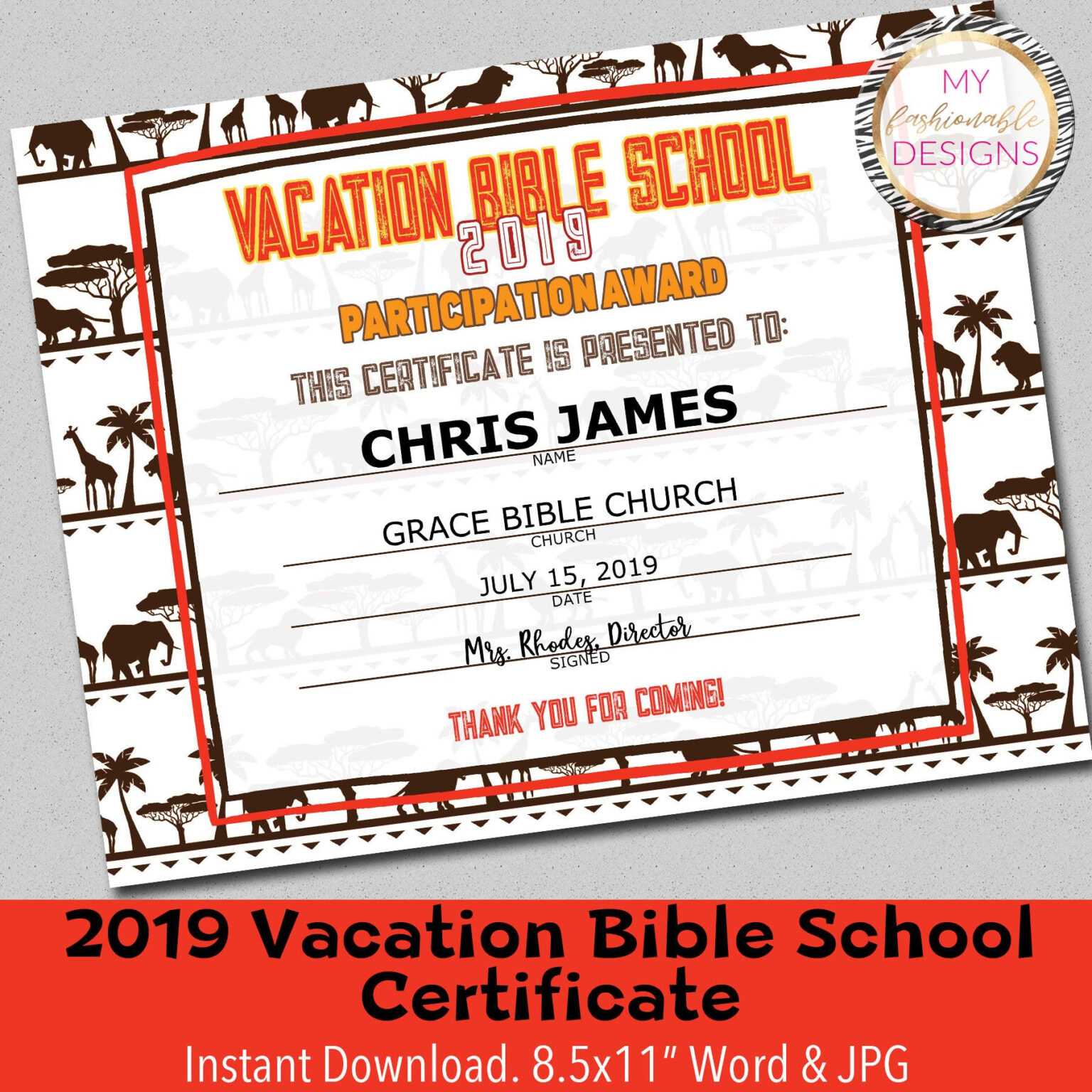 Vbs Get On Board Certificate Of Appreciation with Vbs Certificate