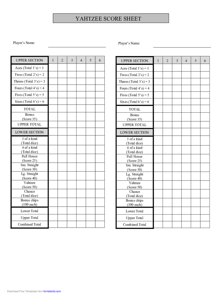 2020 Yahtzee Score Sheet – Fillable, Printable Pdf & Forms For Bridge Score Card Template