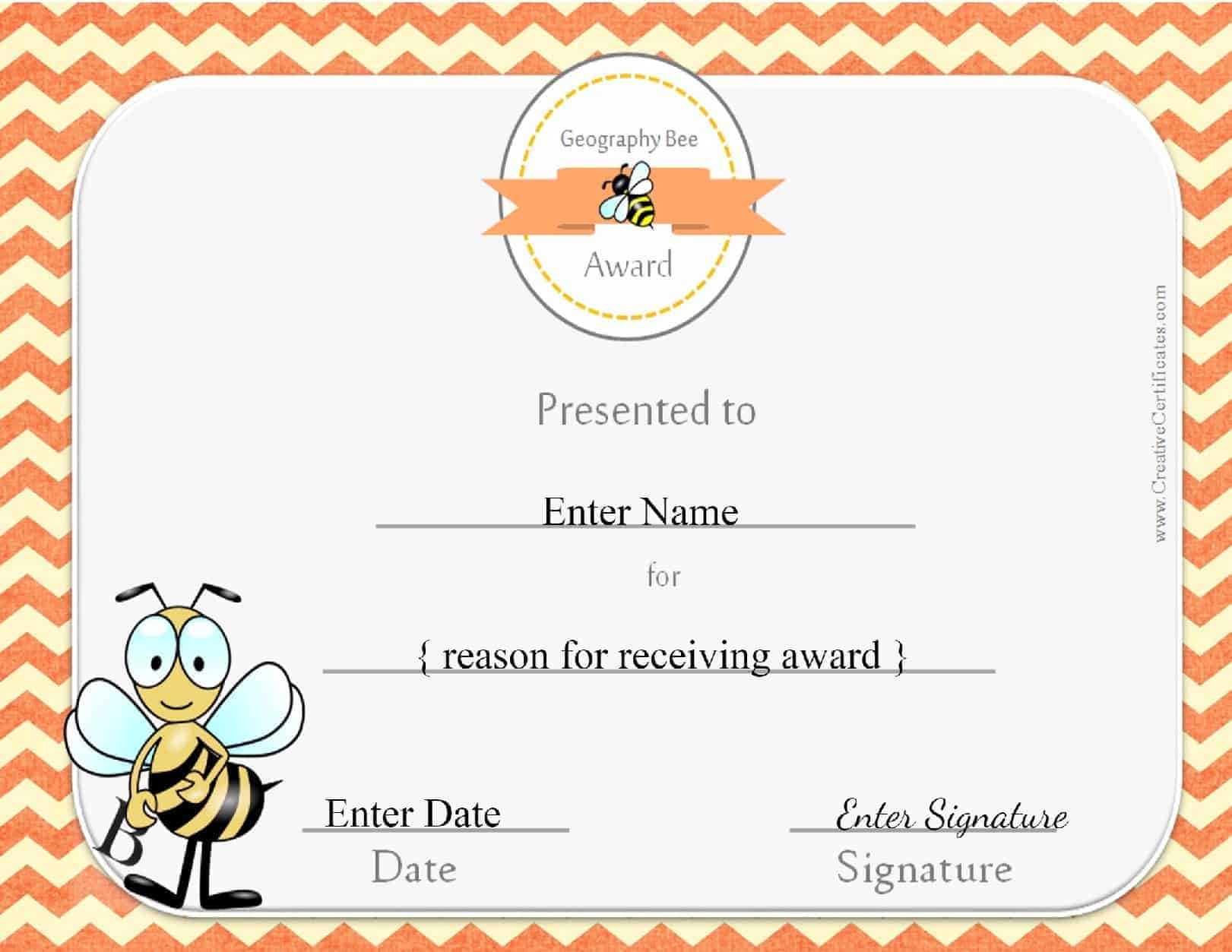 28+ [ Bee Certificate Template ] | Geography Bee Awards Regarding Spelling Bee Award Certificate Template