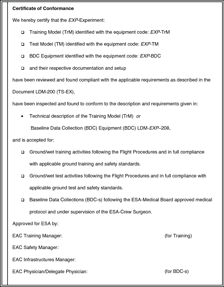 28 Certificate Of Conformance As Extracted From The Eac Nbf Within Certificate Of Conformance Template