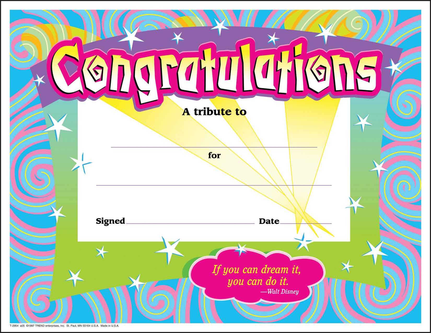 30 Congratulations Awards (Large) Swirl Certificate Pack With Free Printable Funny Certificate Templates