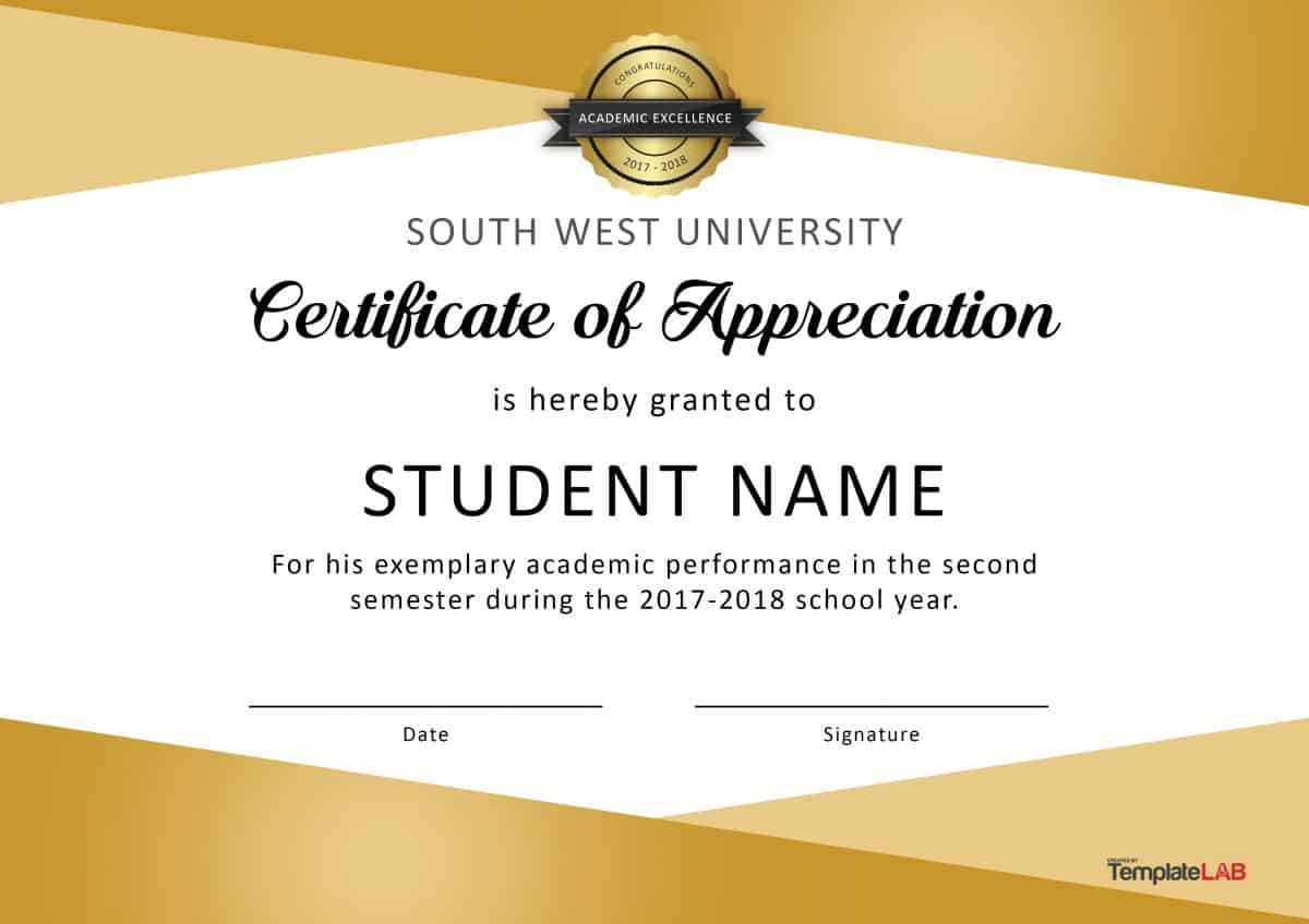 30 Free Certificate Of Appreciation Templates And Letters Inside Student Of The Year Award Certificate Templates