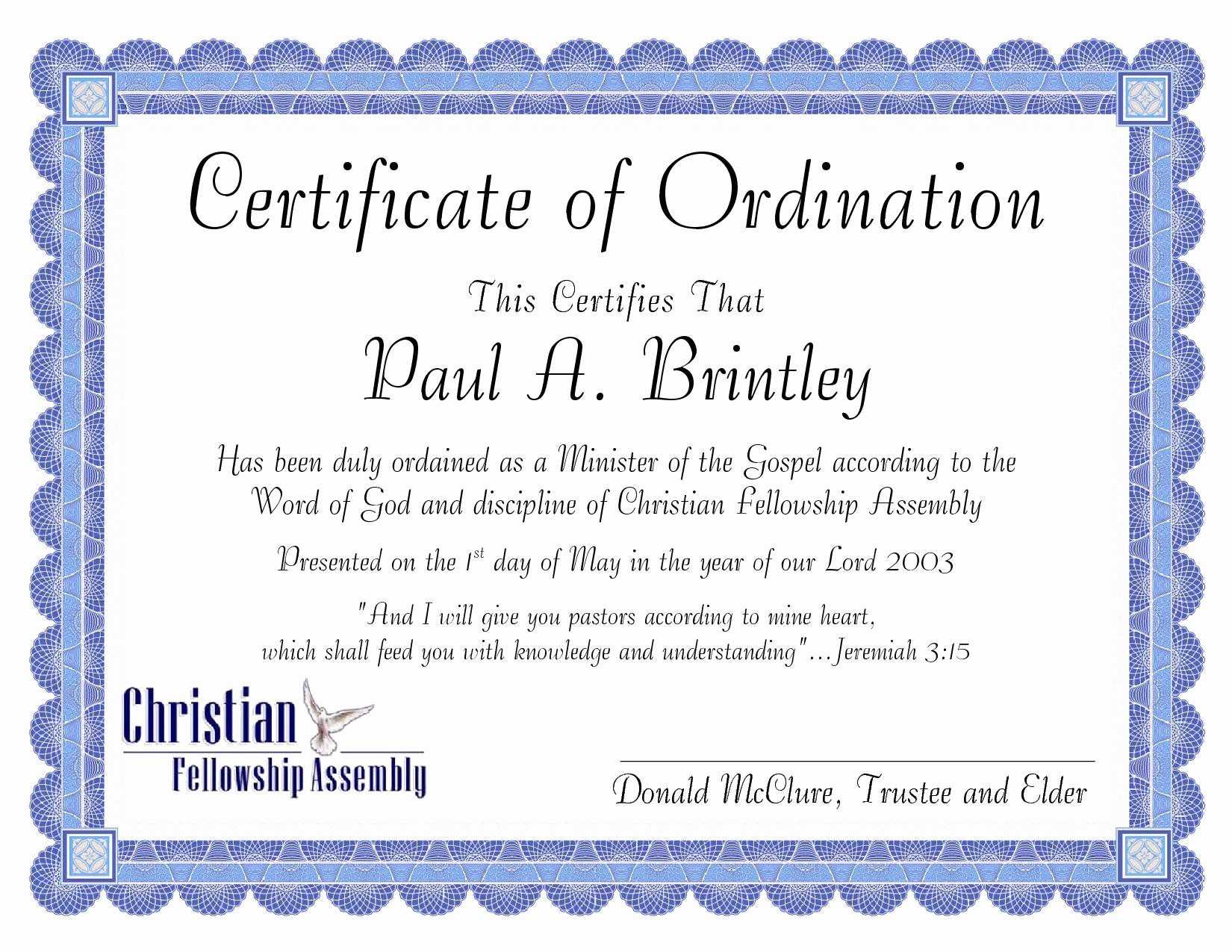 30 Fresh Minister License Certificate Template Pictures Inside Ordination Certificate Templates