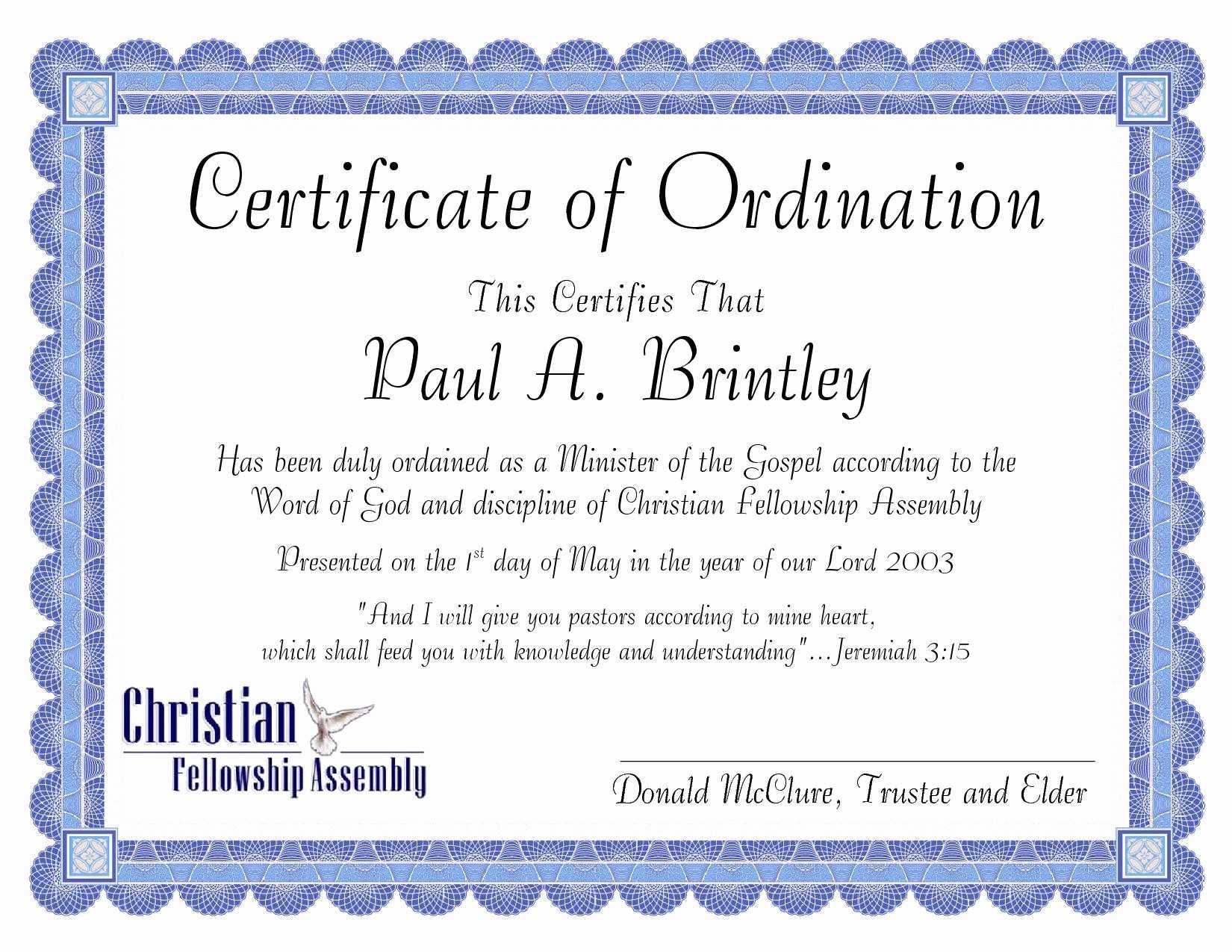 30 Fresh Minister License Certificate Template Pictures With Pertaining To Free Ordination Certificate Template