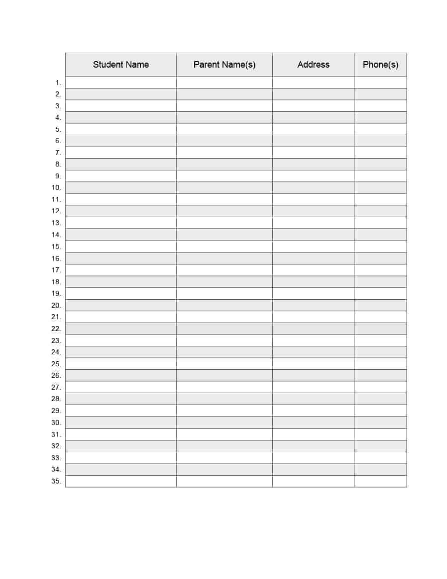 37 Class Roster Templates [Student Roster Templates For Inside Student Information Card Template