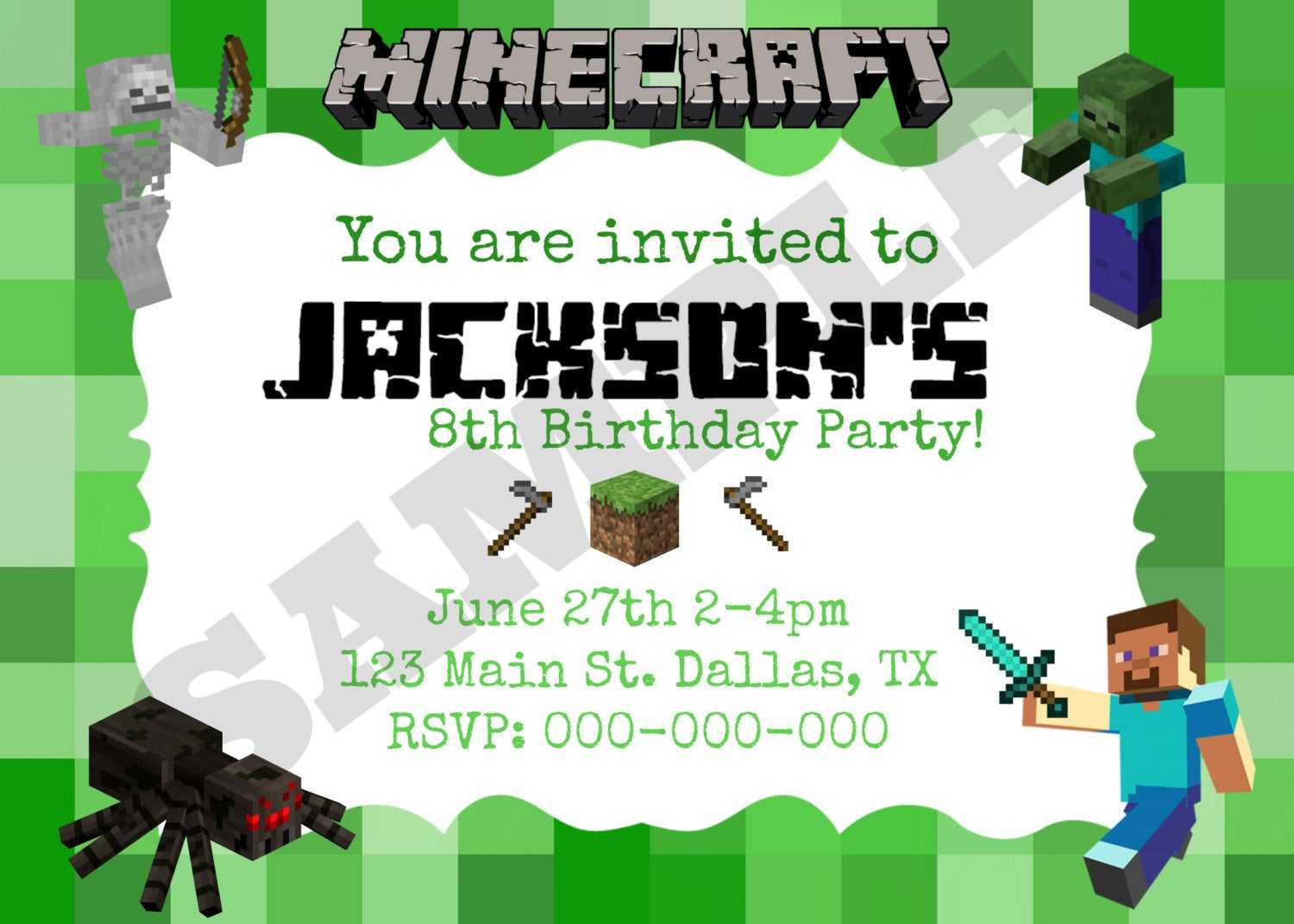 40Th Birthday Ideas: Minecraft Birthday Invitation Template Free Pertaining To Minecraft Birthday Card Template