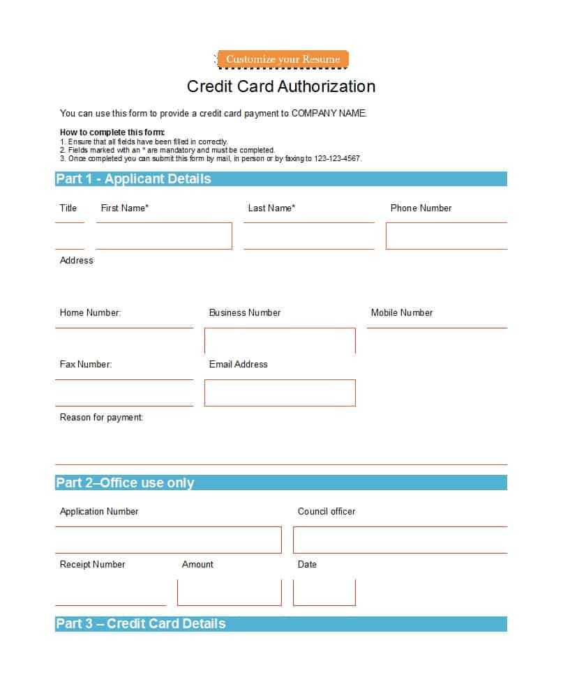 41 Credit Card Authorization Forms Templates {Ready To Use} For Credit Card Bill Template