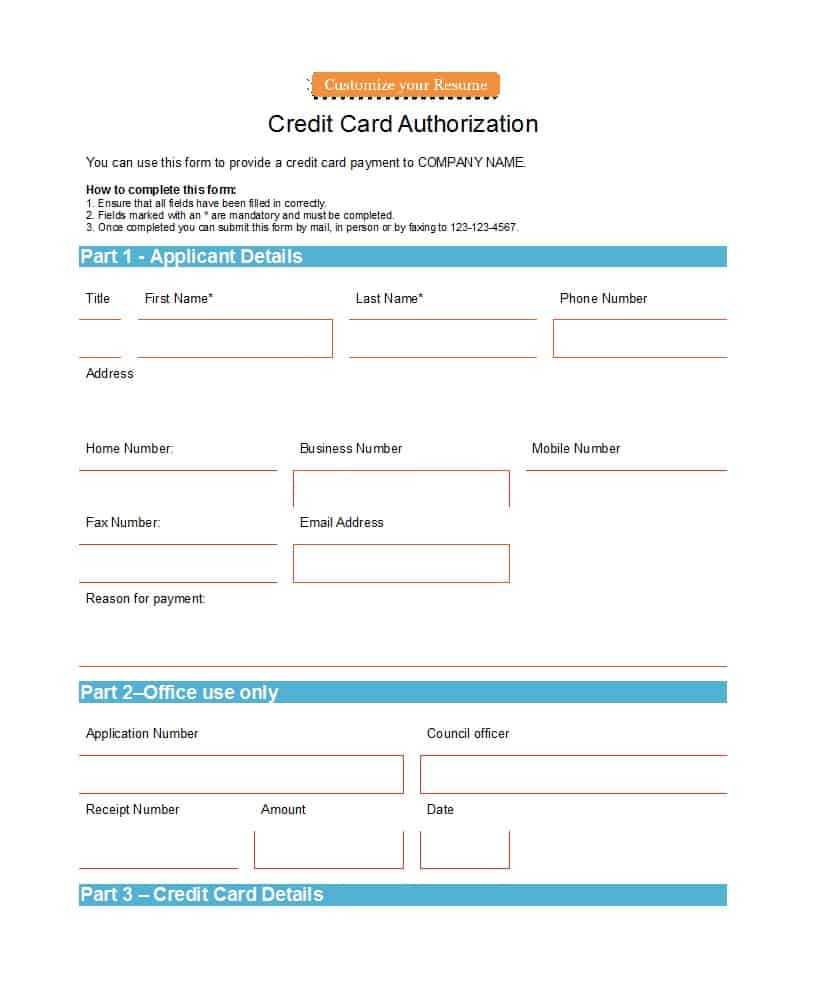 41 Credit Card Authorization Forms Templates {Ready To Use} With Credit Card Authorisation Form Template Australia