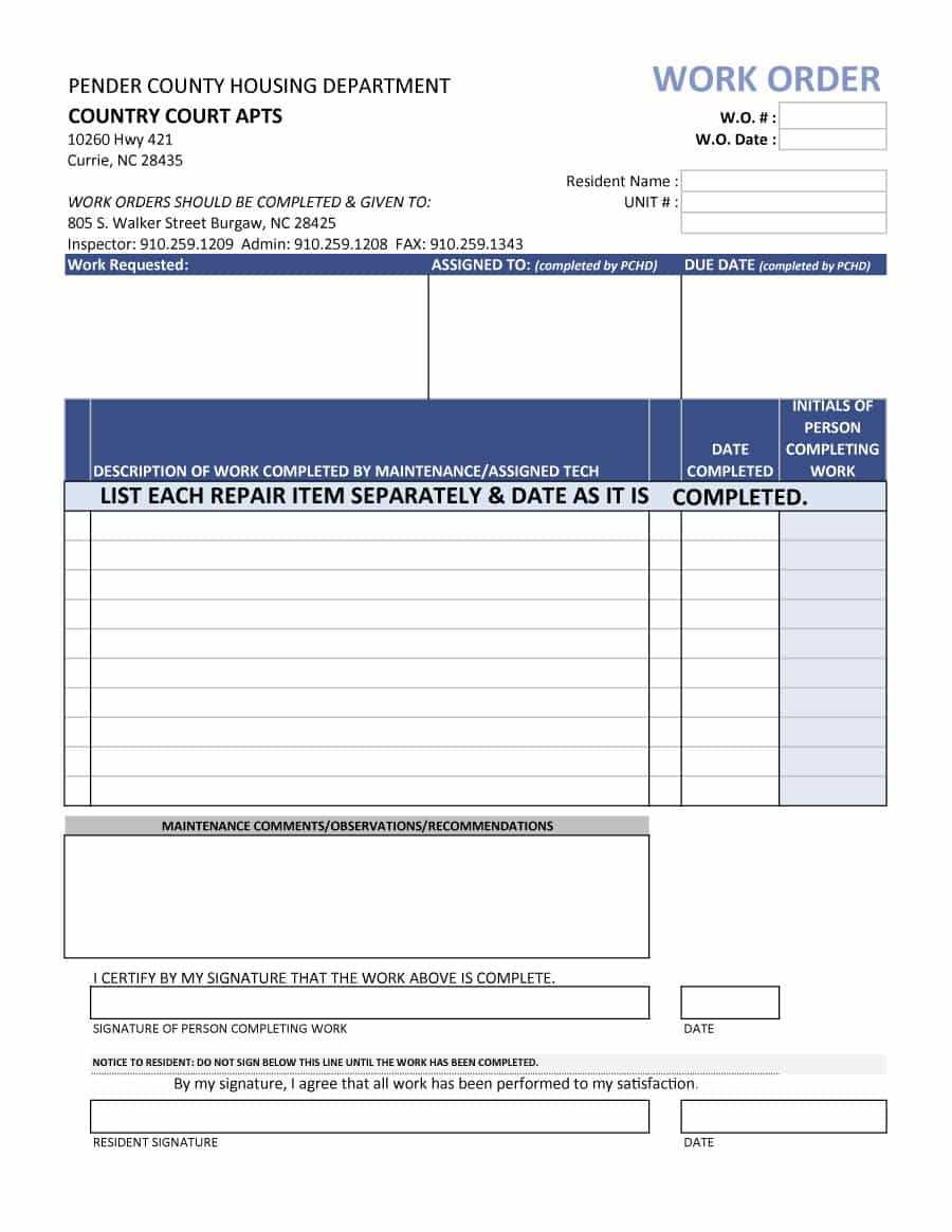 43+ Work Order Templates Download – Pdf Work Order Format!! Within Mechanics Job Card Template