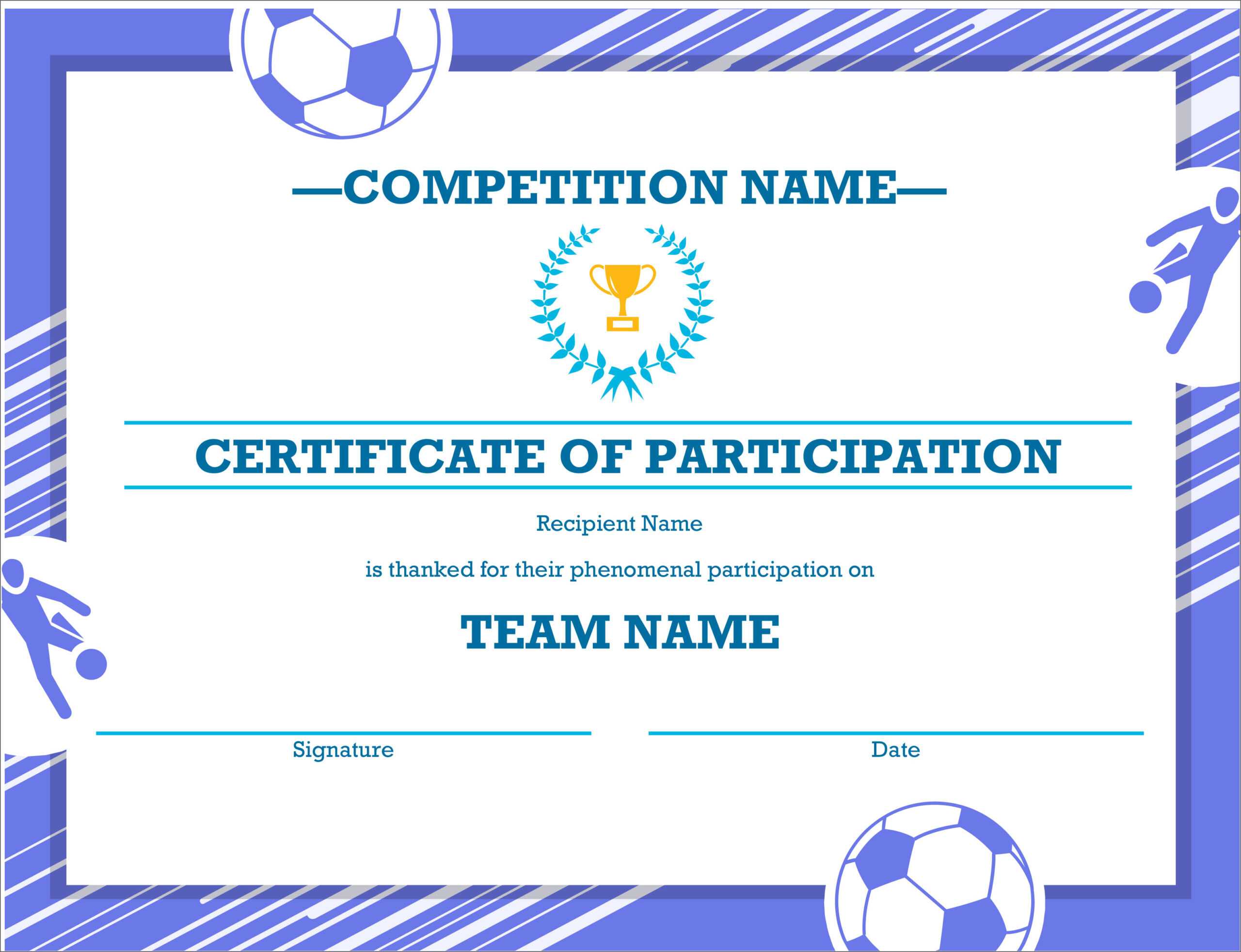 50 Free Creative Blank Certificate Templates In Psd Throughout Soccer Certificate Template Free