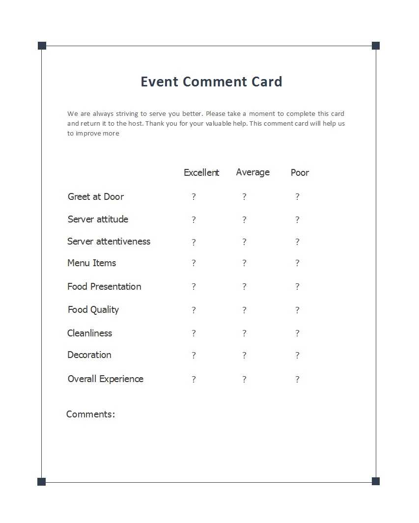 50 Printable Comment Card & Feedback Form Templates ᐅ For Comment Cards Template