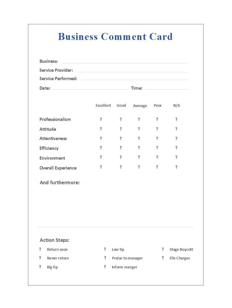 50 Printable Comment Card & Feedback Form Templates ᐅ For Survey Card Template