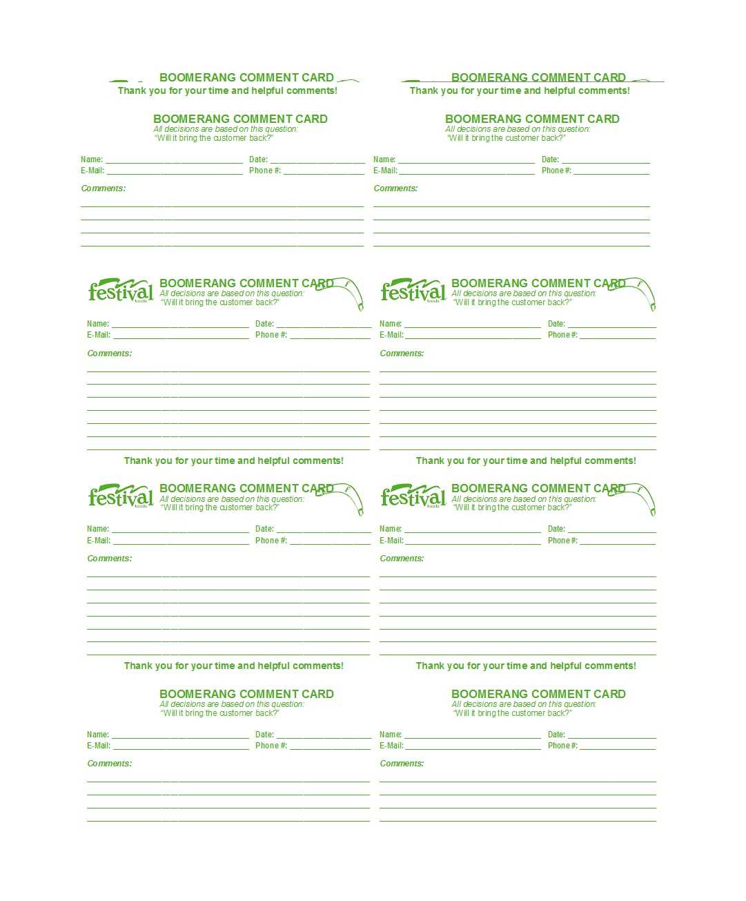 50 Printable Comment Card & Feedback Form Templates ᐅ Inside Restaurant Comment Card Template