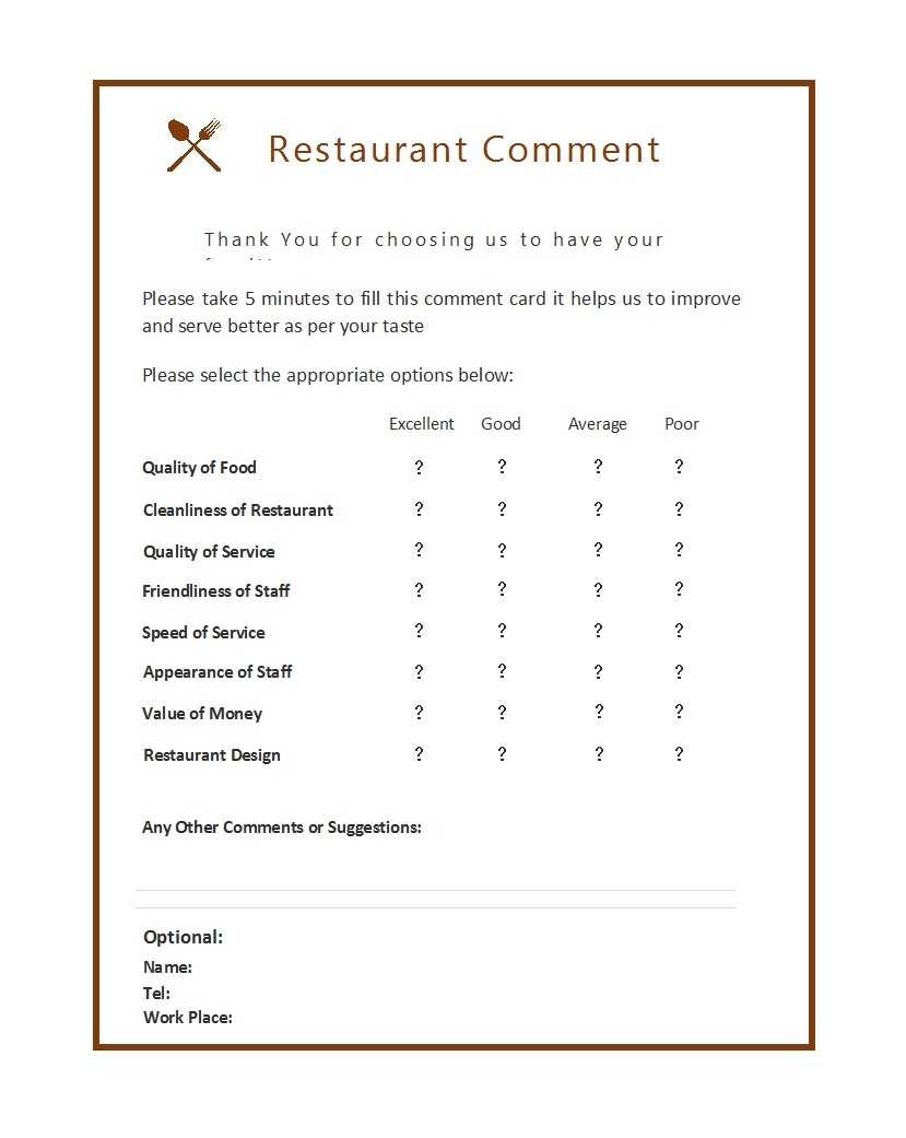 50 Printable Comment Card & Feedback Form Templates ᐅ Inside Survey Card Template