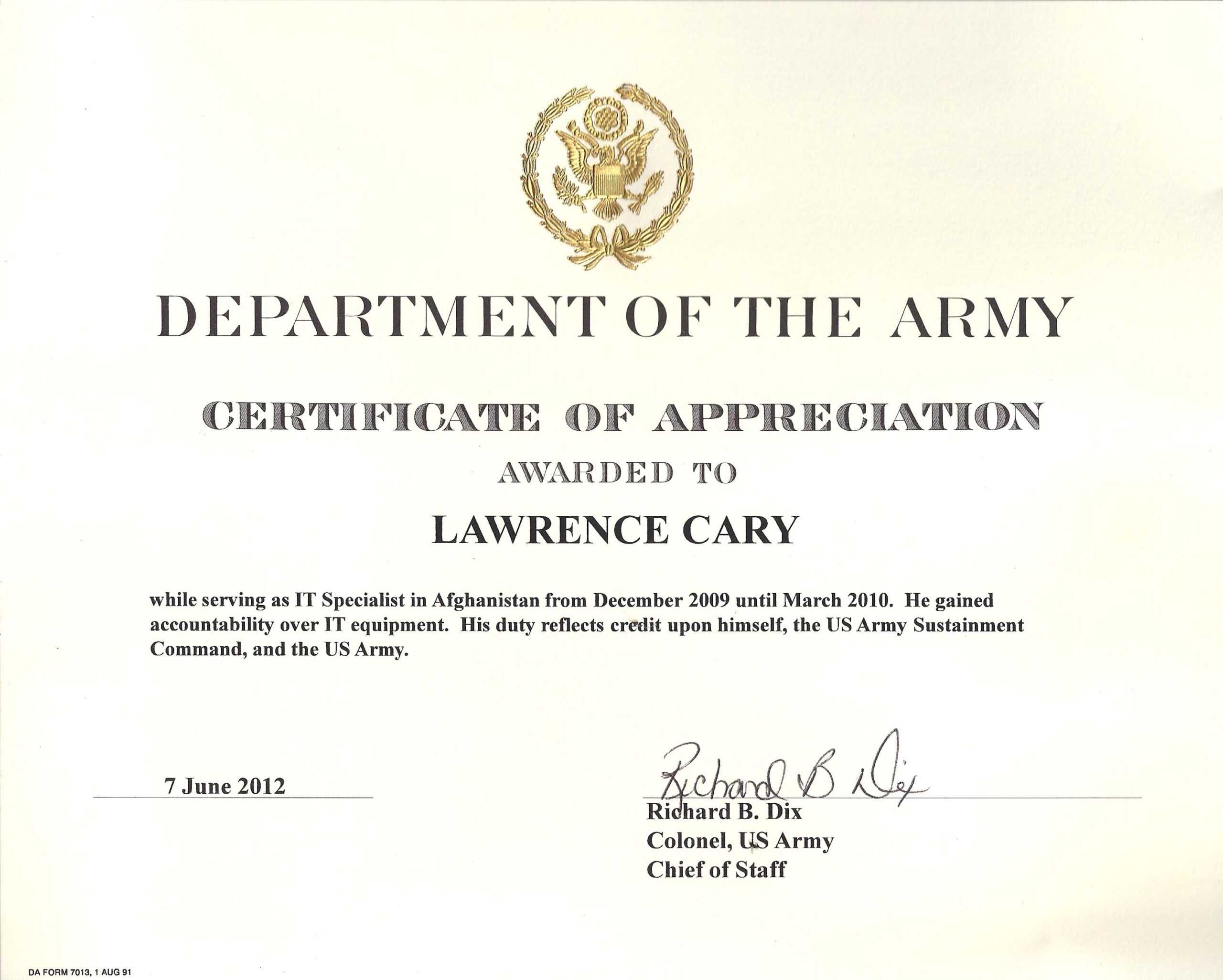 6+ Army Appreciation Certificate Templates – Pdf, Docx Intended For Retirement Certificate Template