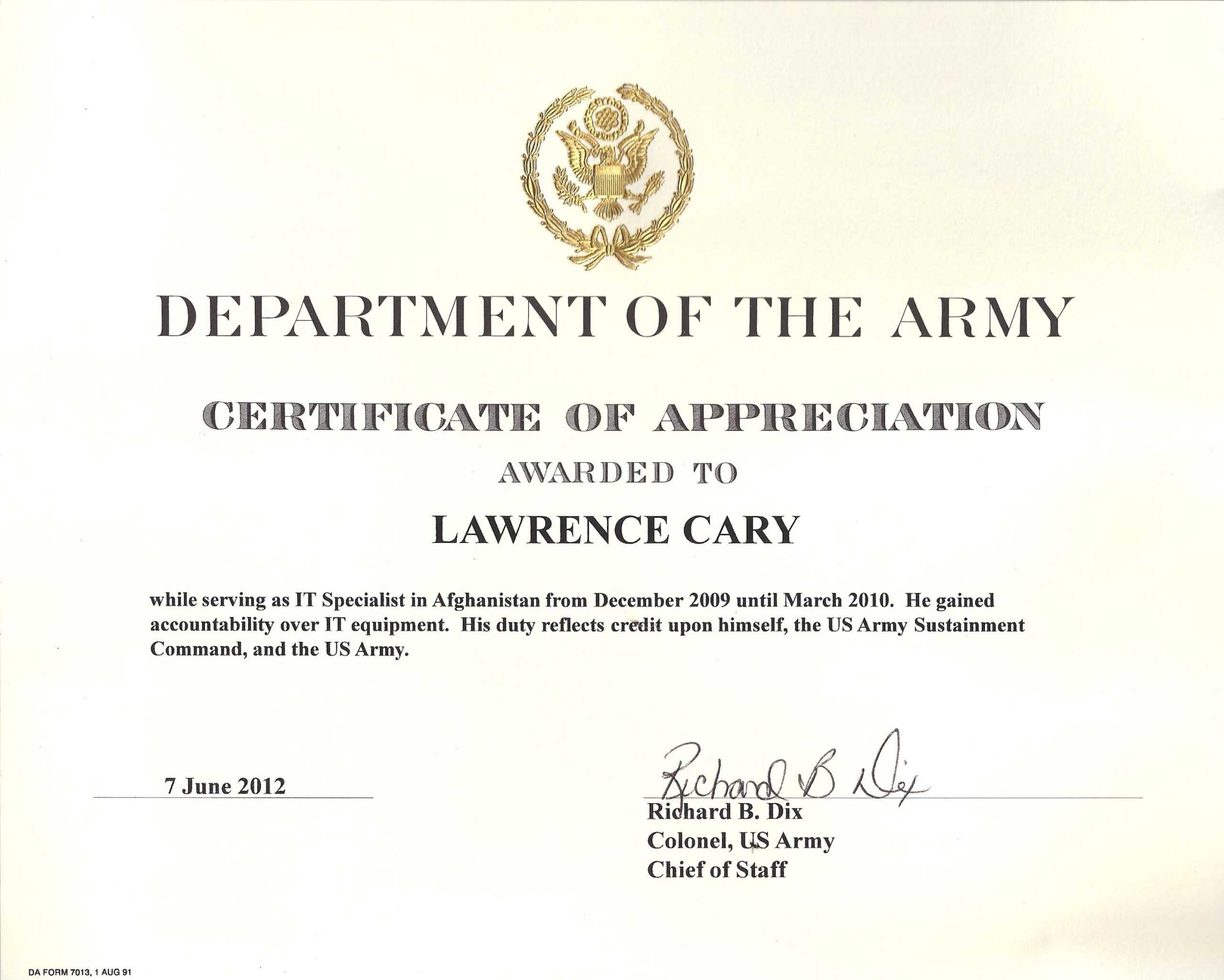 6+ Army Appreciation Certificate Templates - Pdf, Docx With Army Certificate Of Appreciation Template