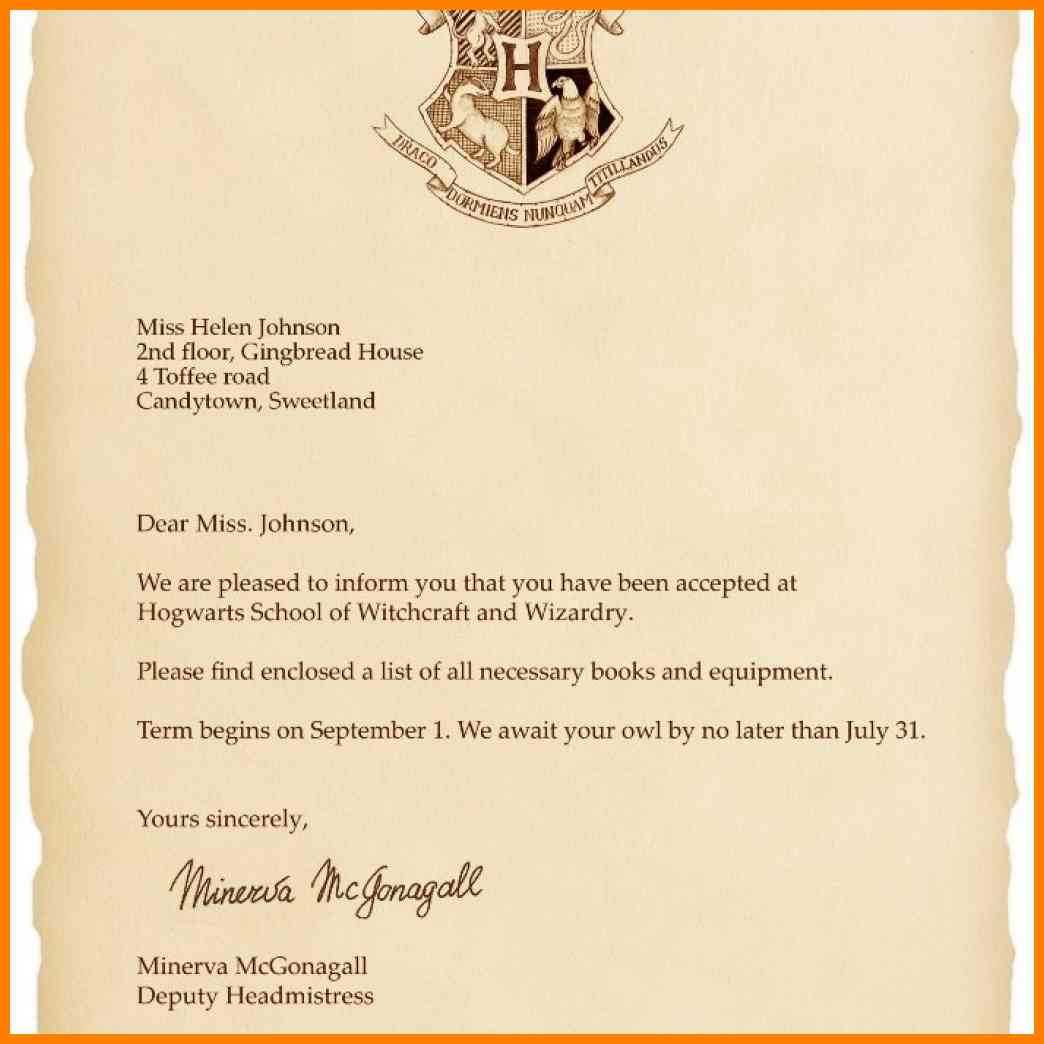 7+ Hogwarts Letter Template Printable | Trinity Training For Harry Potter Certificate Template