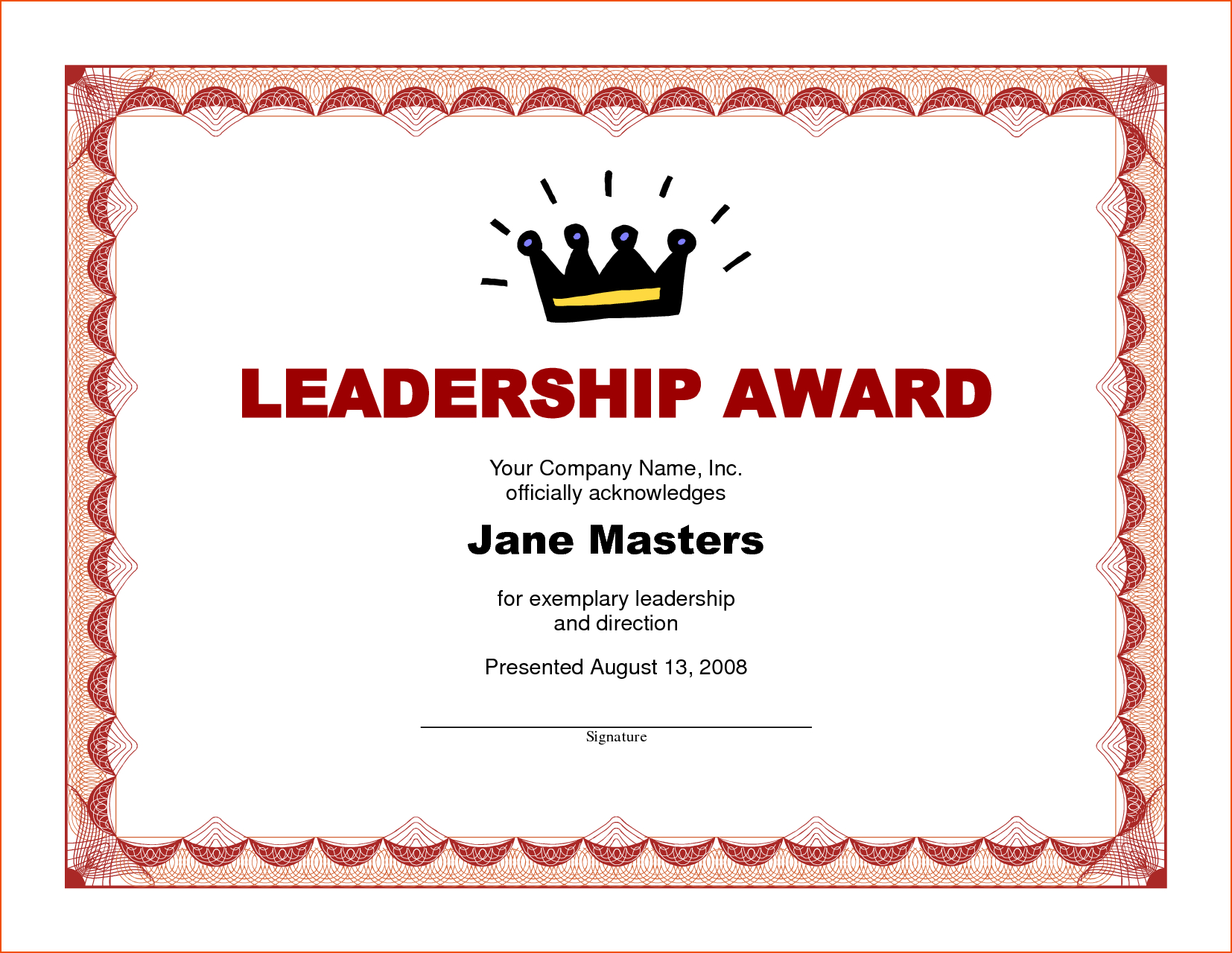 8+ Award Certificate Template Word – Bookletemplate For Leadership Award Certificate Template