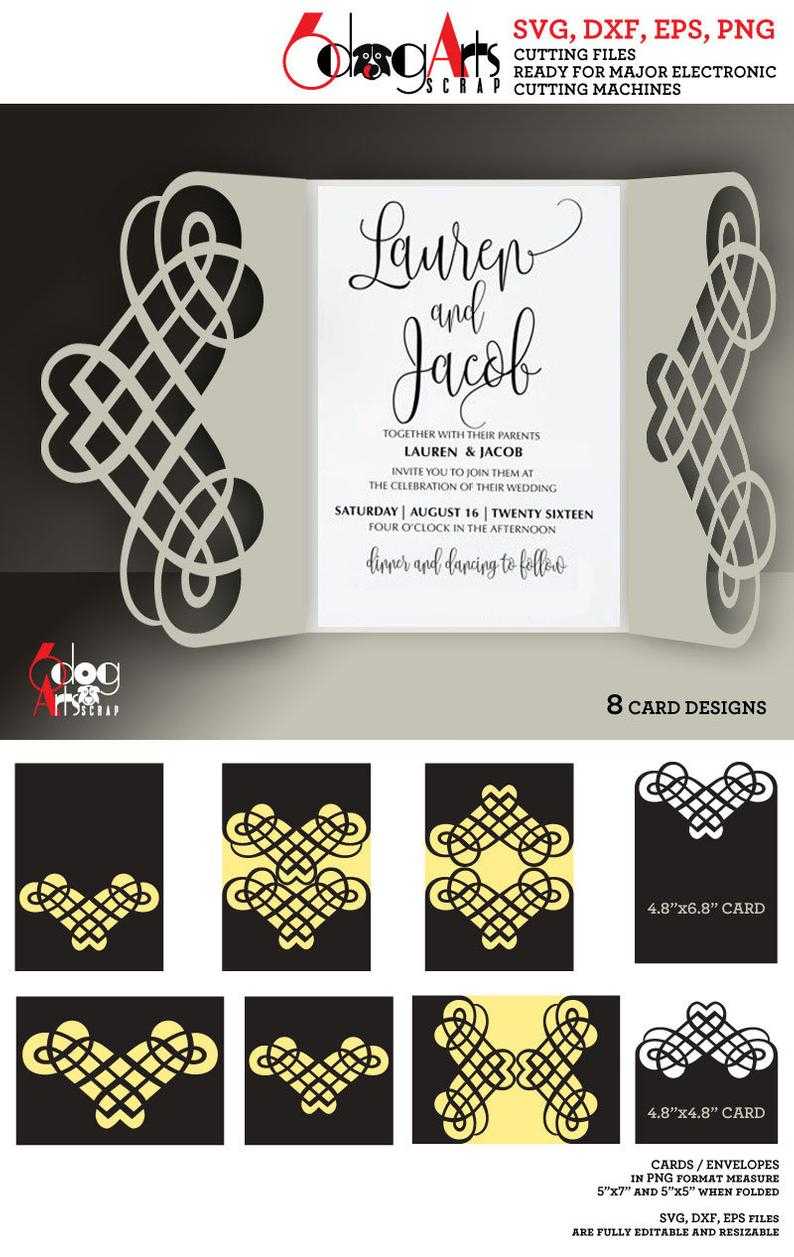 8 Calligraphic Lace Card Templates Digital Cut Svg Dxf Files Wedding  Invitation Stationery Cuttable Download Silhouette Cameo Cricut Jb 881 Inside Silhouette Cameo Card Templates