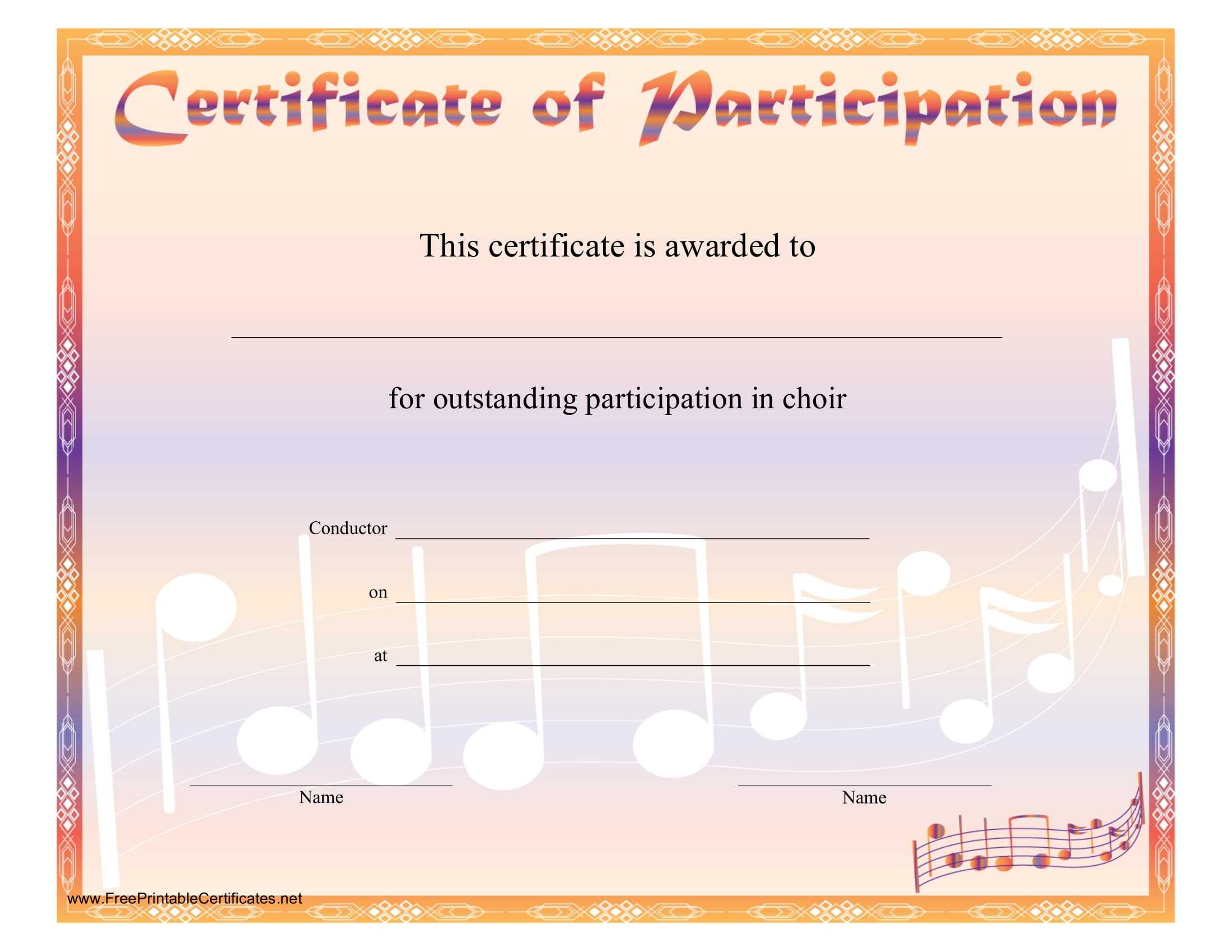 8+ Free Choir Certificate Of Participation Templates – Pdf Pertaining To Certificate Of Participation Template Pdf