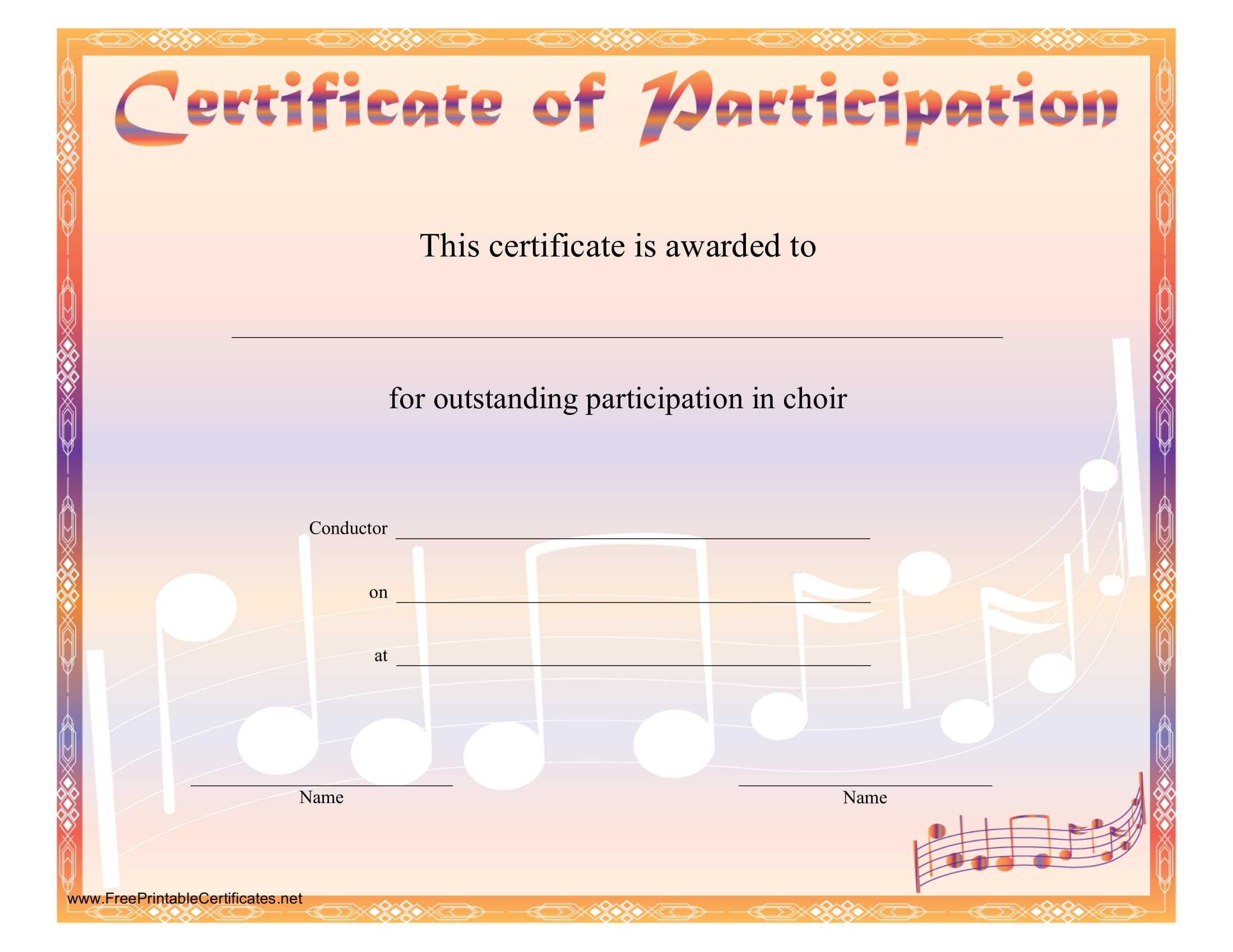 8+ Free Choir Certificate Of Participation Templates - Pdf With Choir Certificate Template