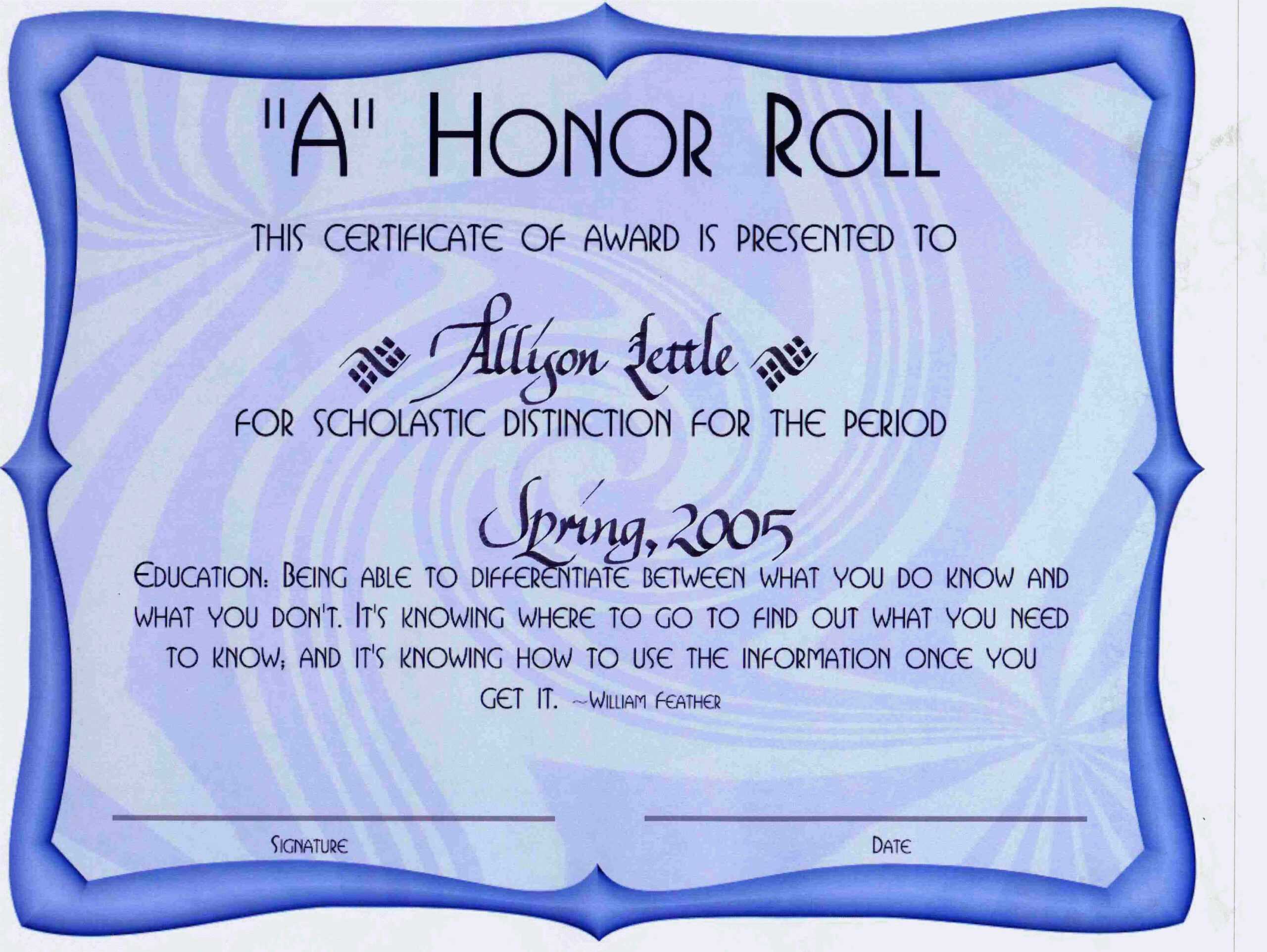 8 Printable Honor Roll Certificate Templates Samples Doc Pdf Regarding Honor Roll Certificate Template