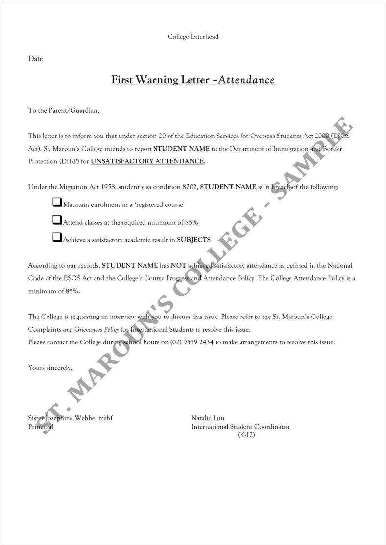 8+ Student Warning Letter Templates Free Word, Pdf Format Within College Report Card Template