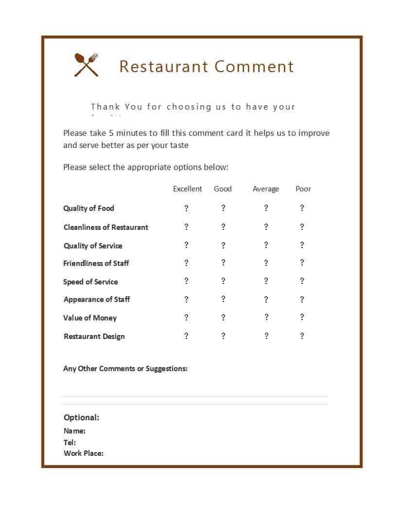 9 Restaurant Comment Card Templates - Free Sample Templates Intended For Restaurant Comment Card Template