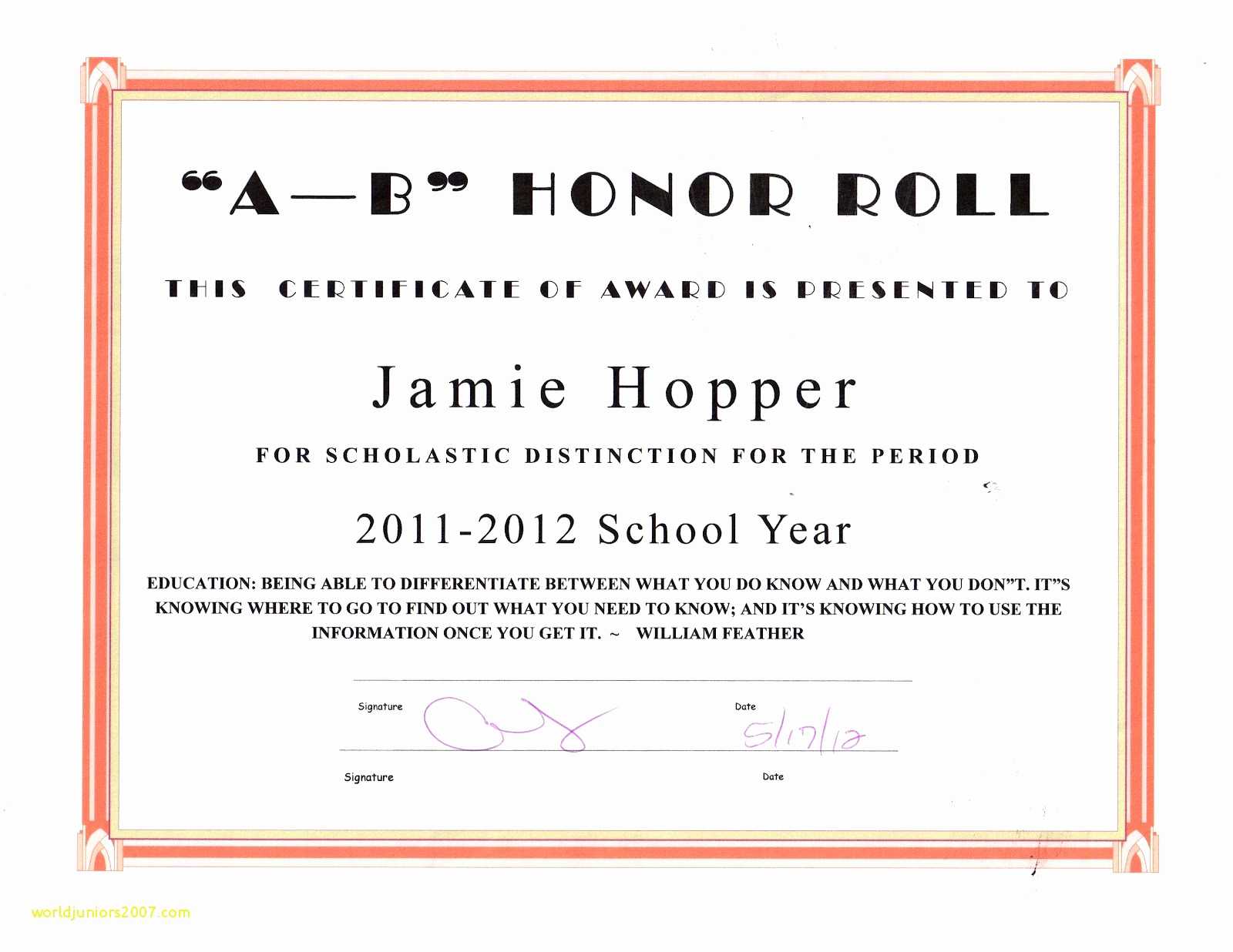 A/b Honor Roll Clipart Inside Honor Roll Certificate Template