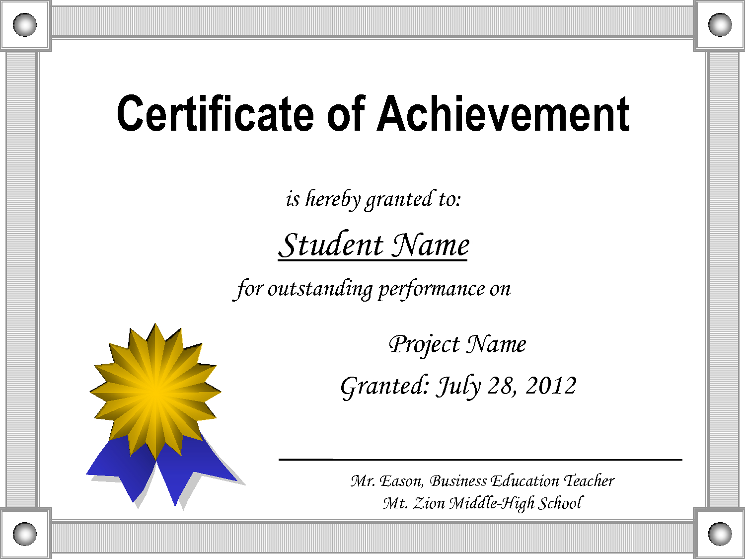 Achievement Certificates Templates – Milas With Regard To Certificate Of Accomplishment Template Free