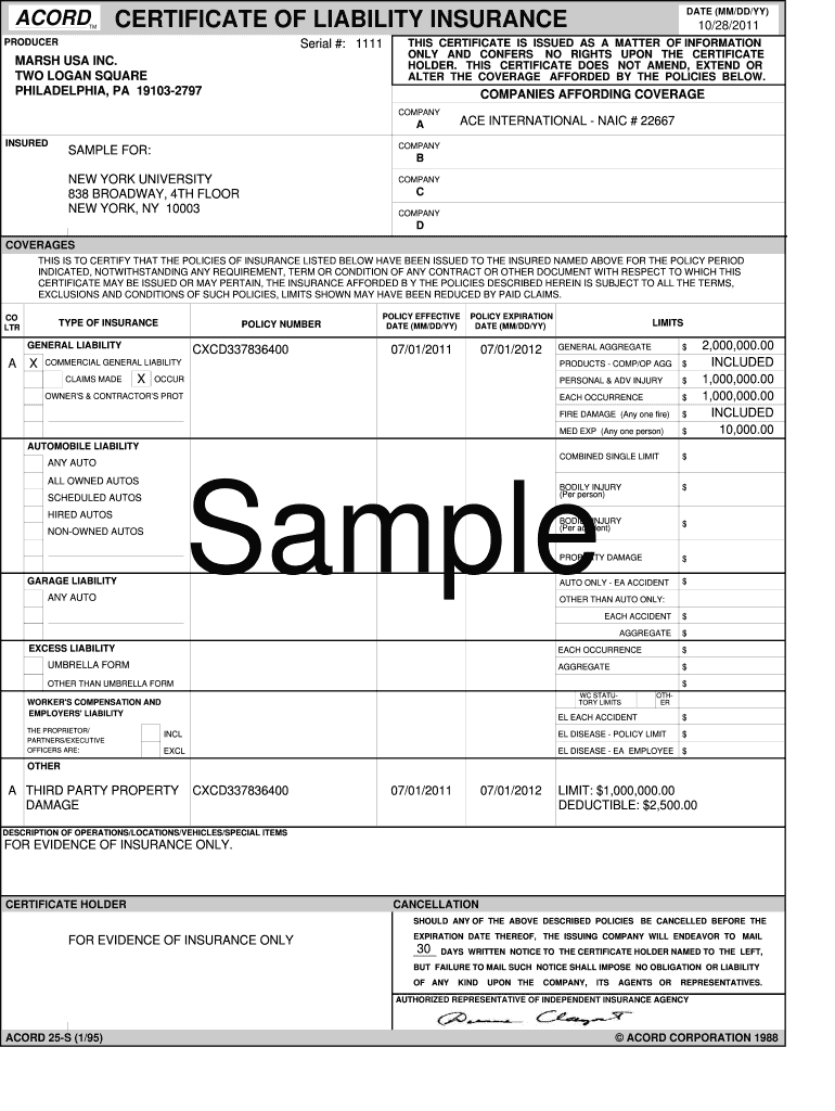 Acord 25 Fill Online, Printable, Fillable, Blank Pdffiller