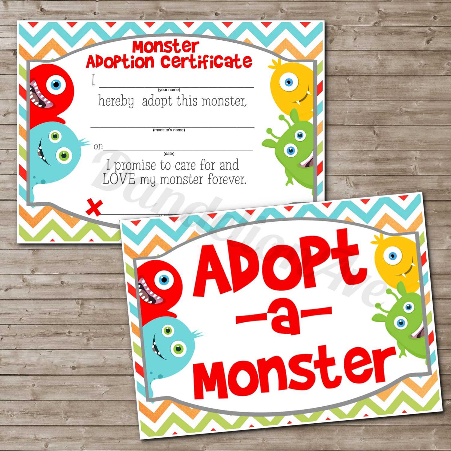 Adopt A Monster Certificate And Sign Set | Dandelion Avenue Inside Toy Adoption Certificate Template
