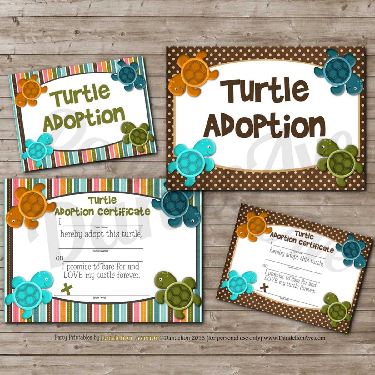 Adopt A Turtle Certificate And Sign Set | Dandelion Avenue With Toy Adoption Certificate Template