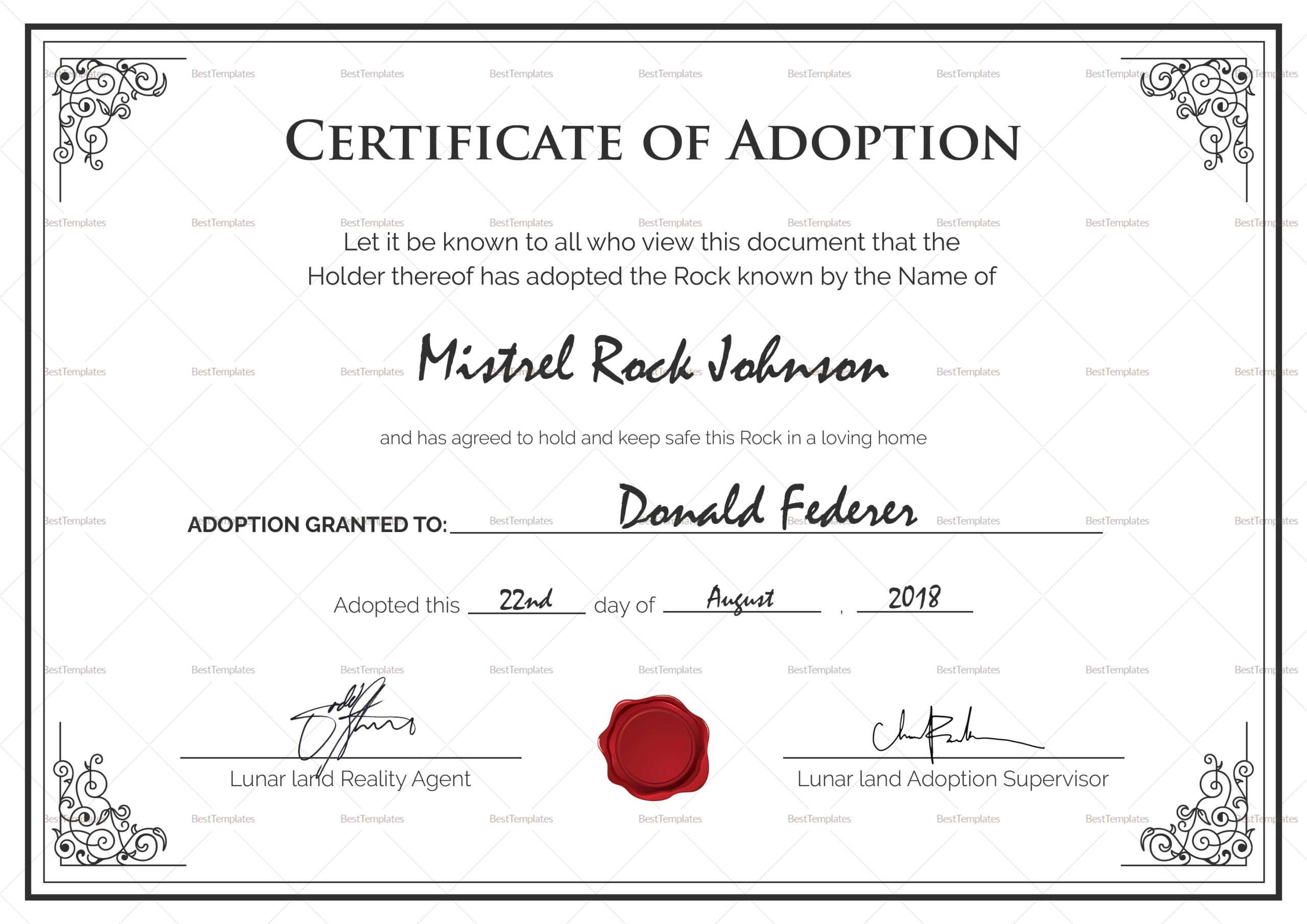 Adoption Birth Certificate Template With Blank Adoption Certificate Template