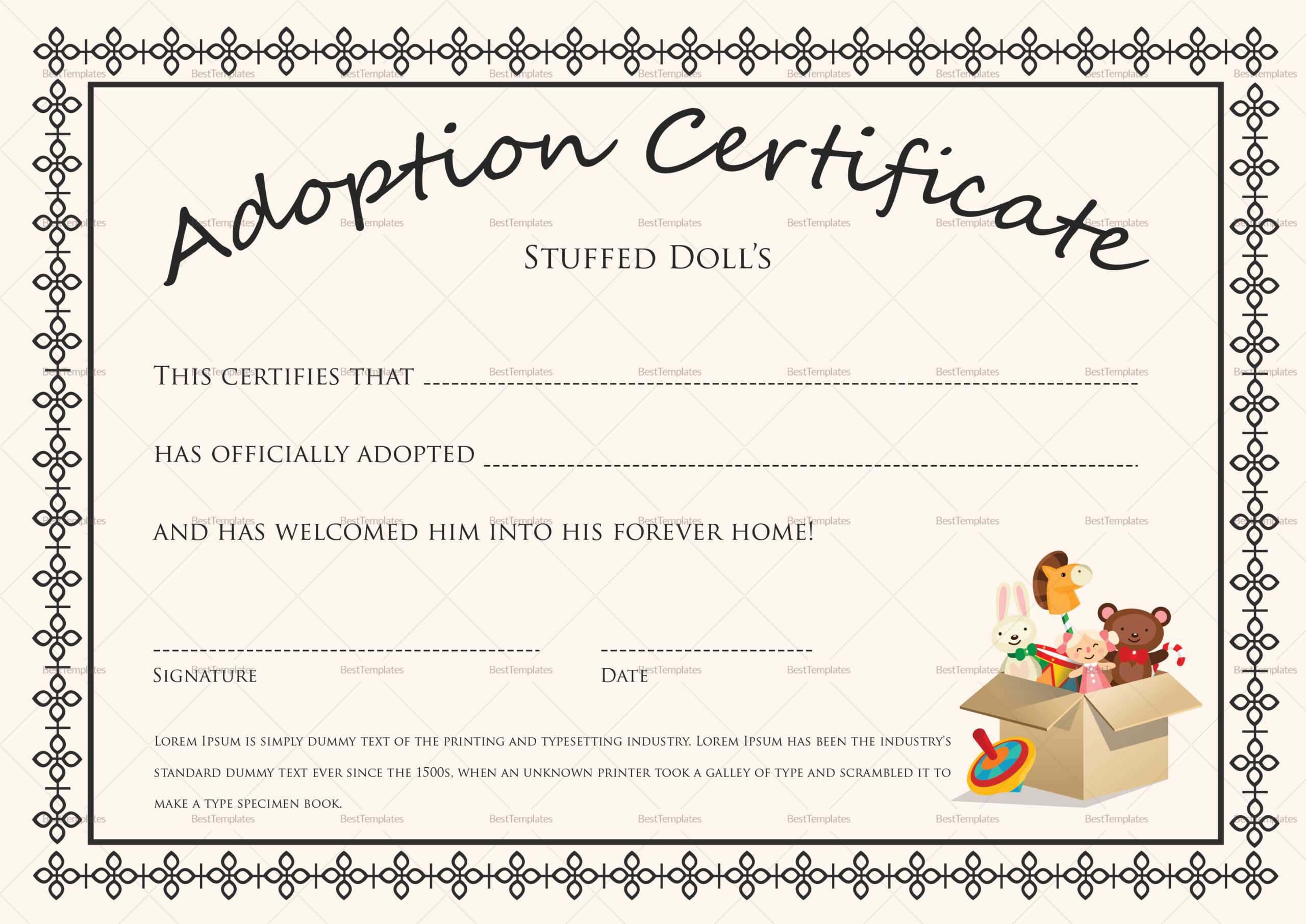 Adoption Certificates - Milas.westernscandinavia Throughout Blank Adoption Certificate Template