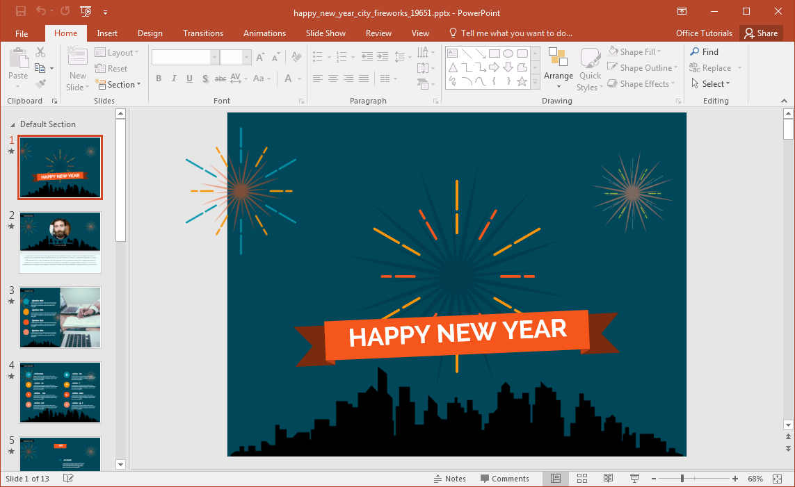 Animated Happy New Year City Fireworks Powerpoint Template With Regard To Powerpoint Default Template