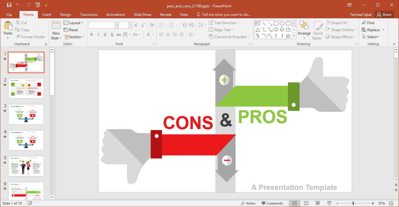 Animated Pros And Cons Powerpoint Template In Powerpoint Replace Template