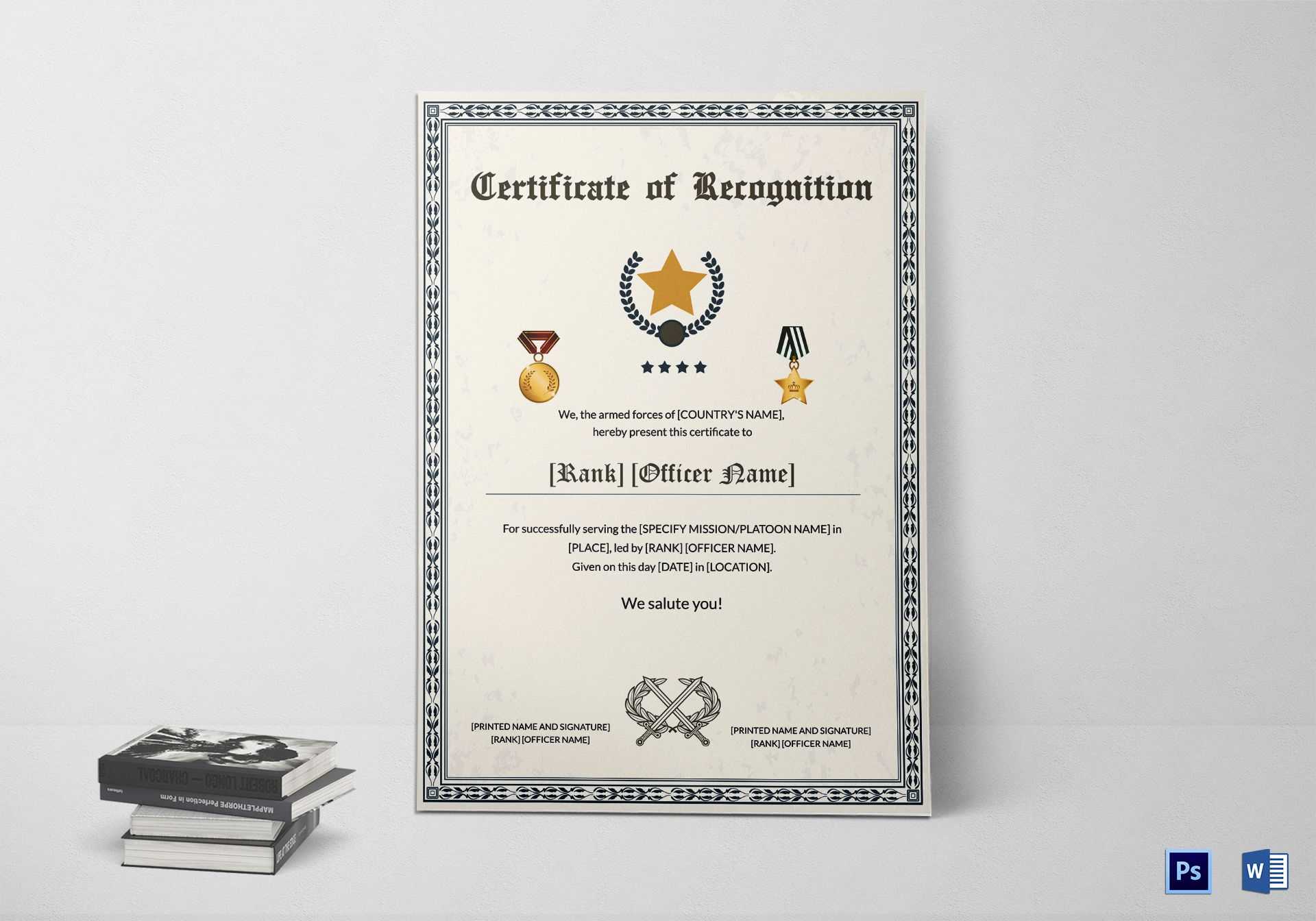 Army Thank You Certificate Of Service Template Pertaining To Army Certificate Of Completion Template