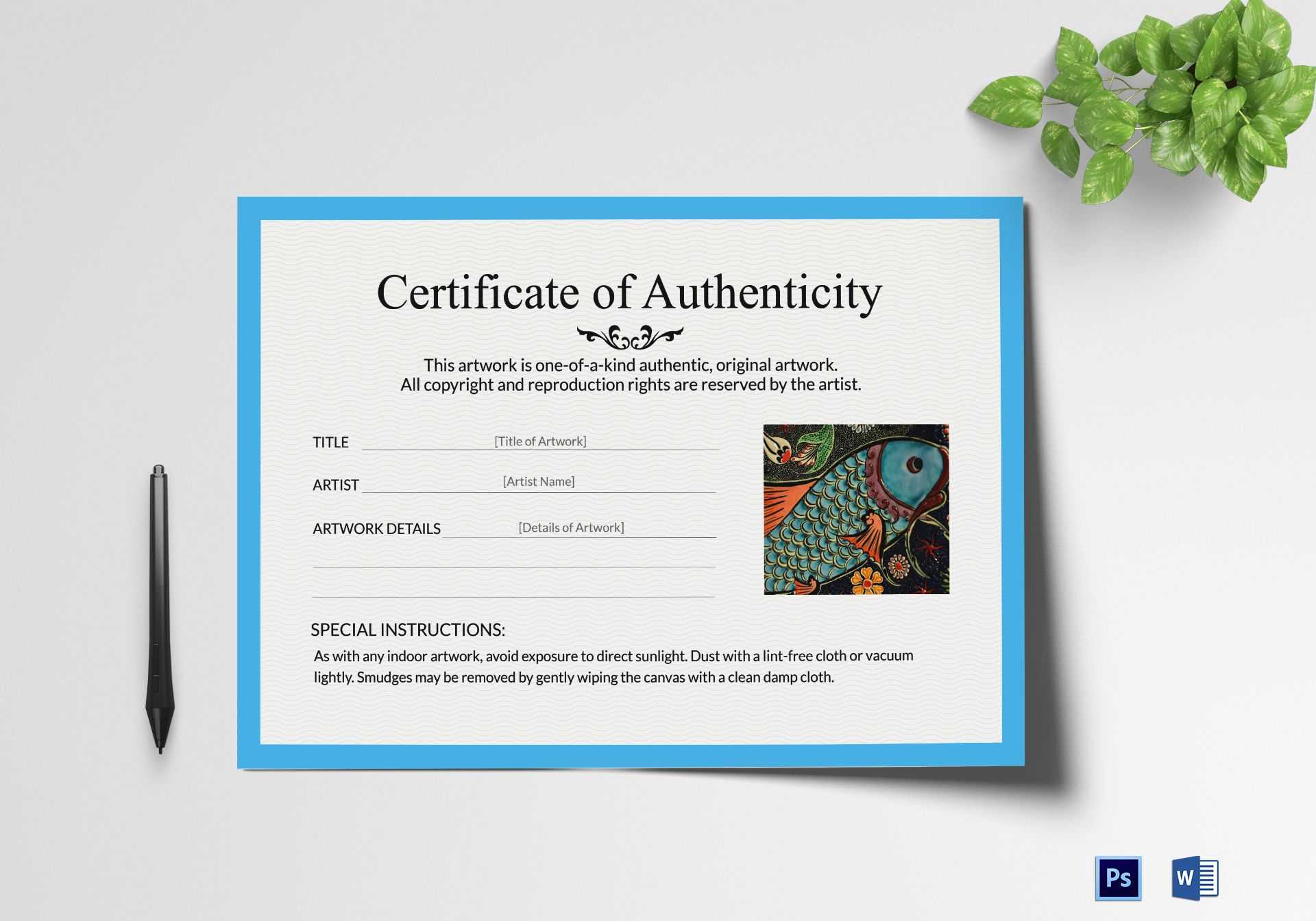 Artwork Authenticity Certificate Template Inside Art Certificate Template Free