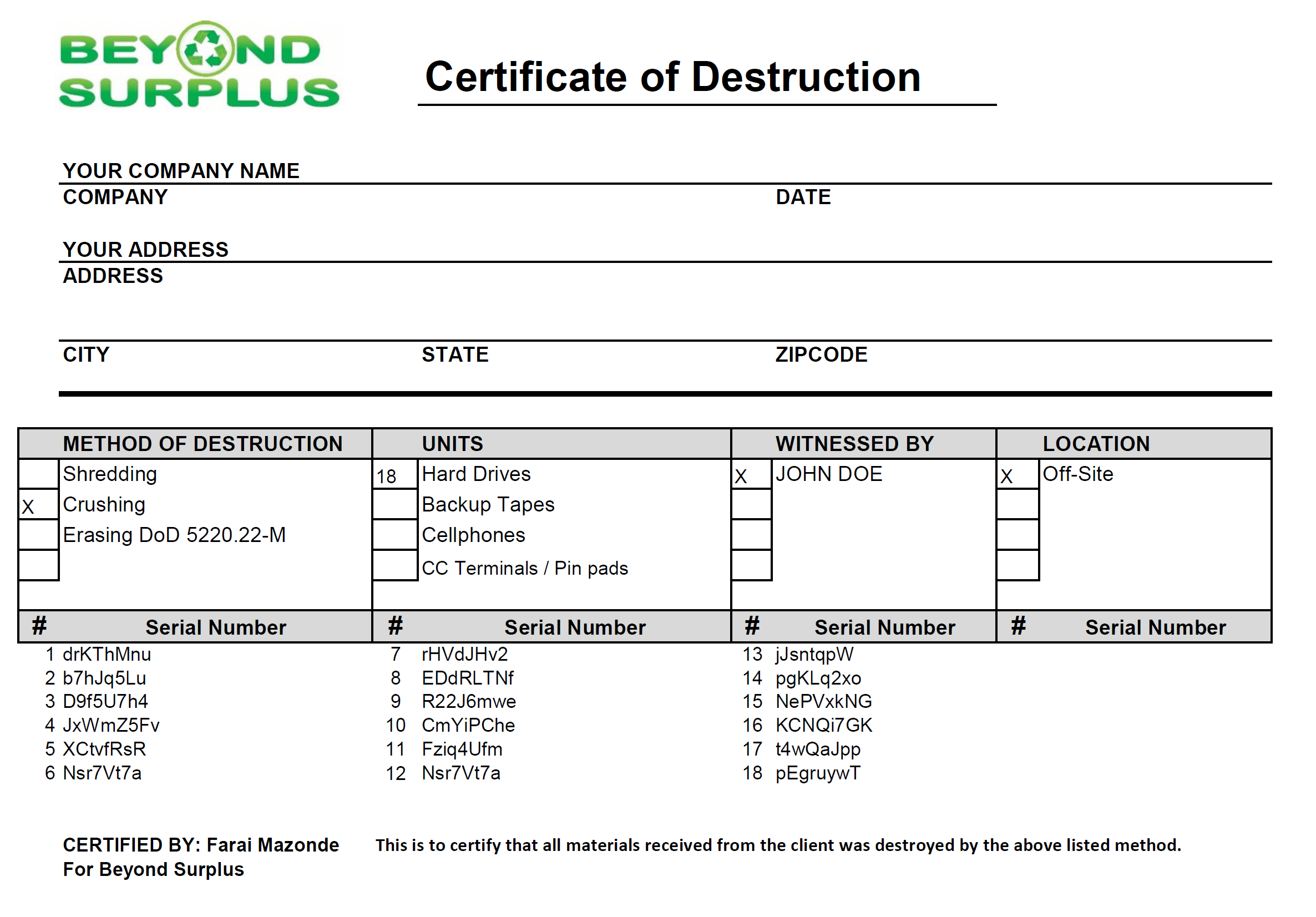 Atlanta Free Hard Drive Shredding – Intended For Hard Drive Destruction Certificate Template