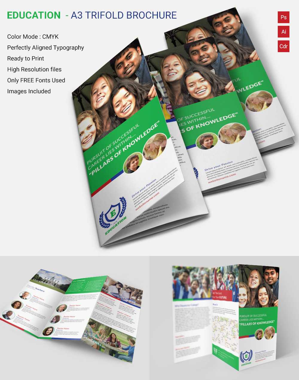 Attractive Education A3 Tri Fold Brochure Template | Free Inside Tri Fold School Brochure Template