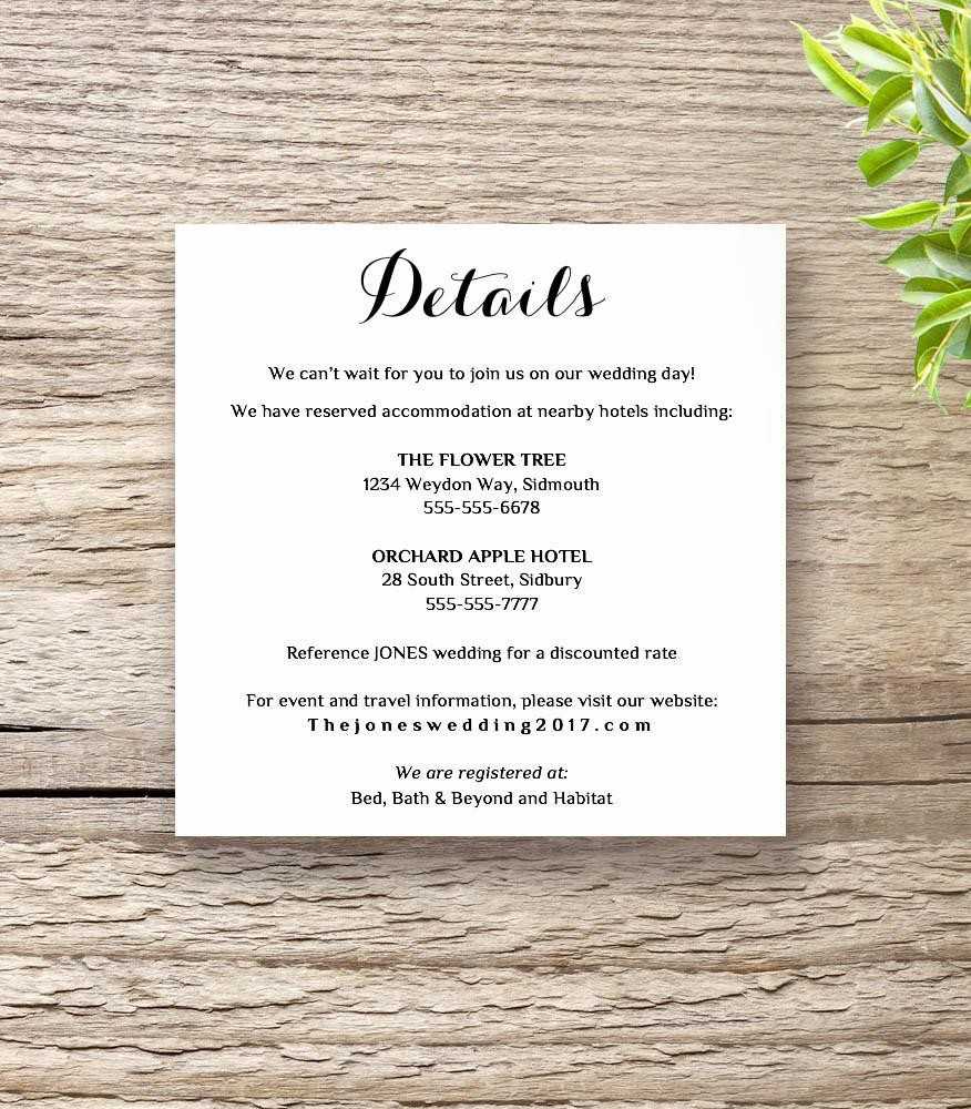 Attractive Wedding Invitation Detail Card Template In Wedding Hotel Information Card Template