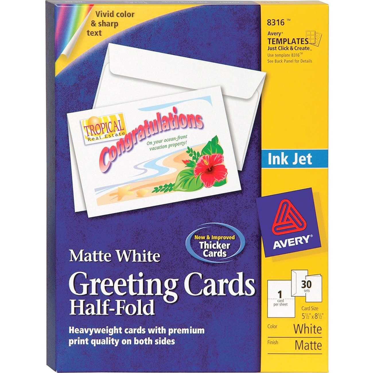 Avery® Half Fold Greeting Cards, Matte, 5 1/2" X 8 1/2", 30 Cards/envelopes  (8316) - 8 1/2" X 5 1/2" - Matte - 30 / Box - White Regarding Half Fold Greeting Card Template Word