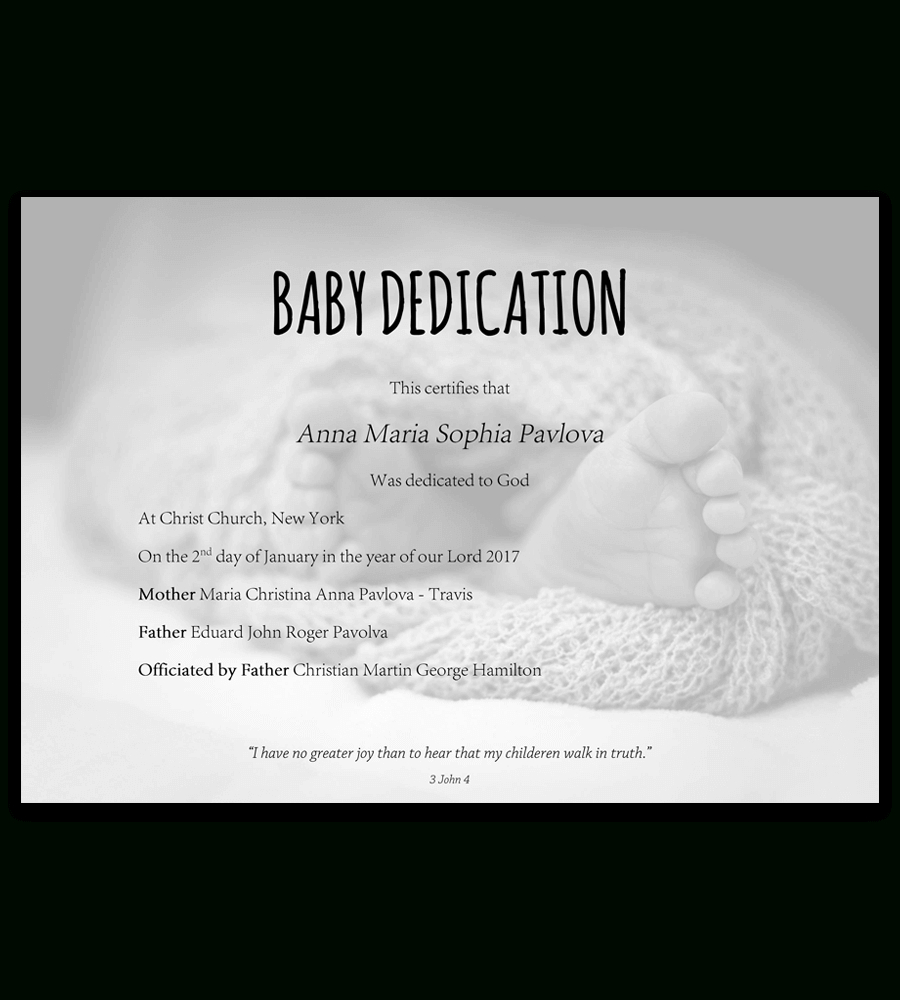 Baby Dedication Certificate Template For Word [Free Printable] For Baby Dedication Certificate Template