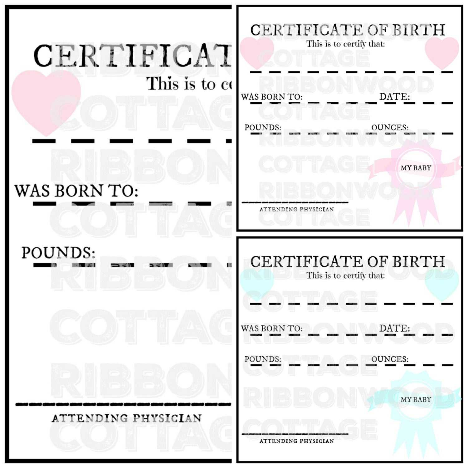 Baby Doll Printable Birth Certificates  Pink And Blue Pertaining To Baby Doll Birth Certificate Template