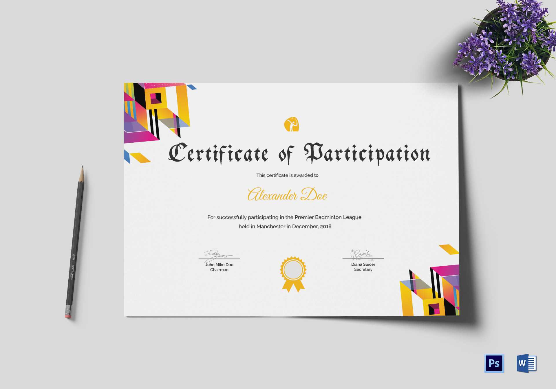 Badminton Participation Certificate Template Pertaining To Certificate Of Participation Word Template